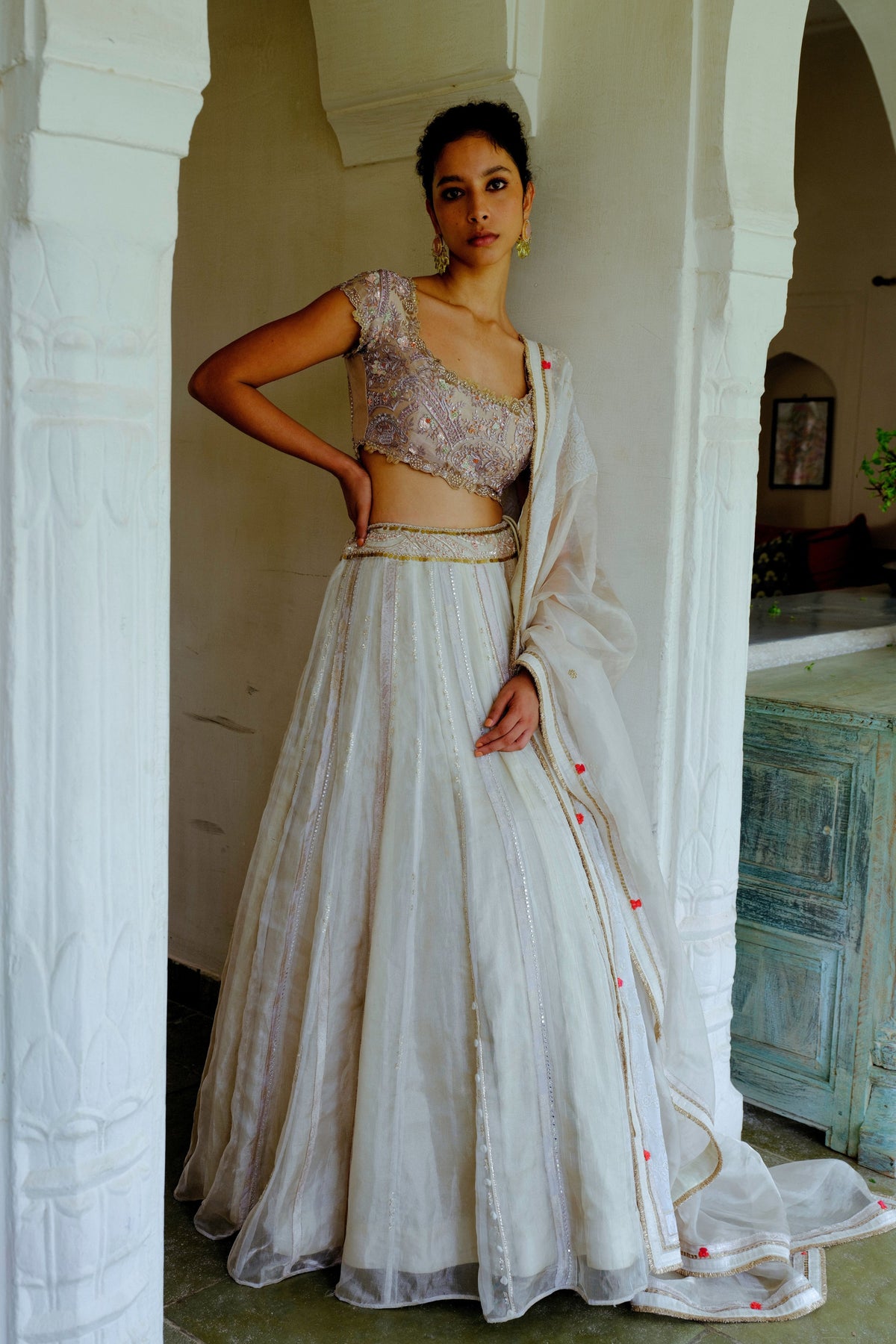 Ivory &amp; Blush Silk Lehenga Set