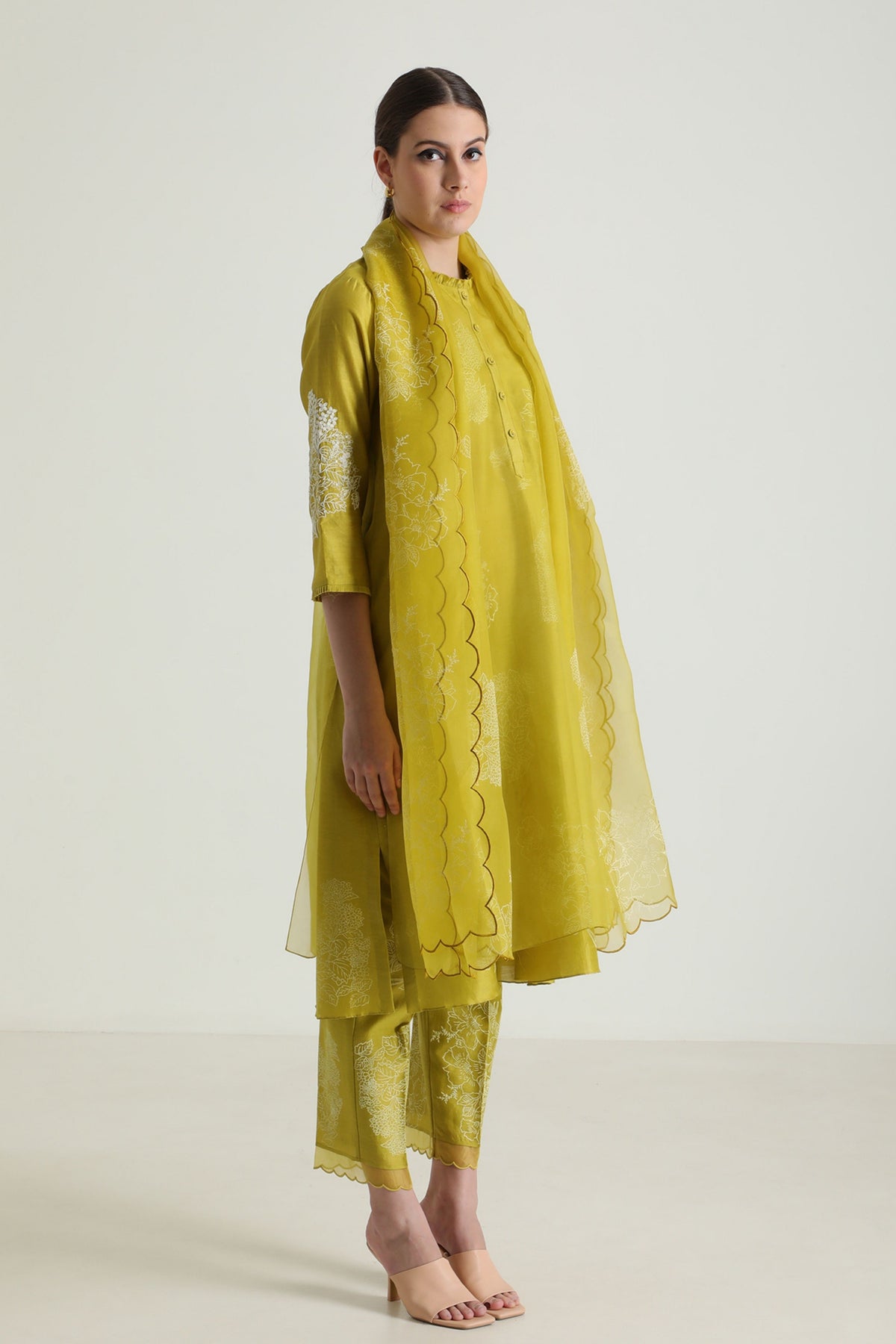 Printed Chartruese Layered Kurta Set