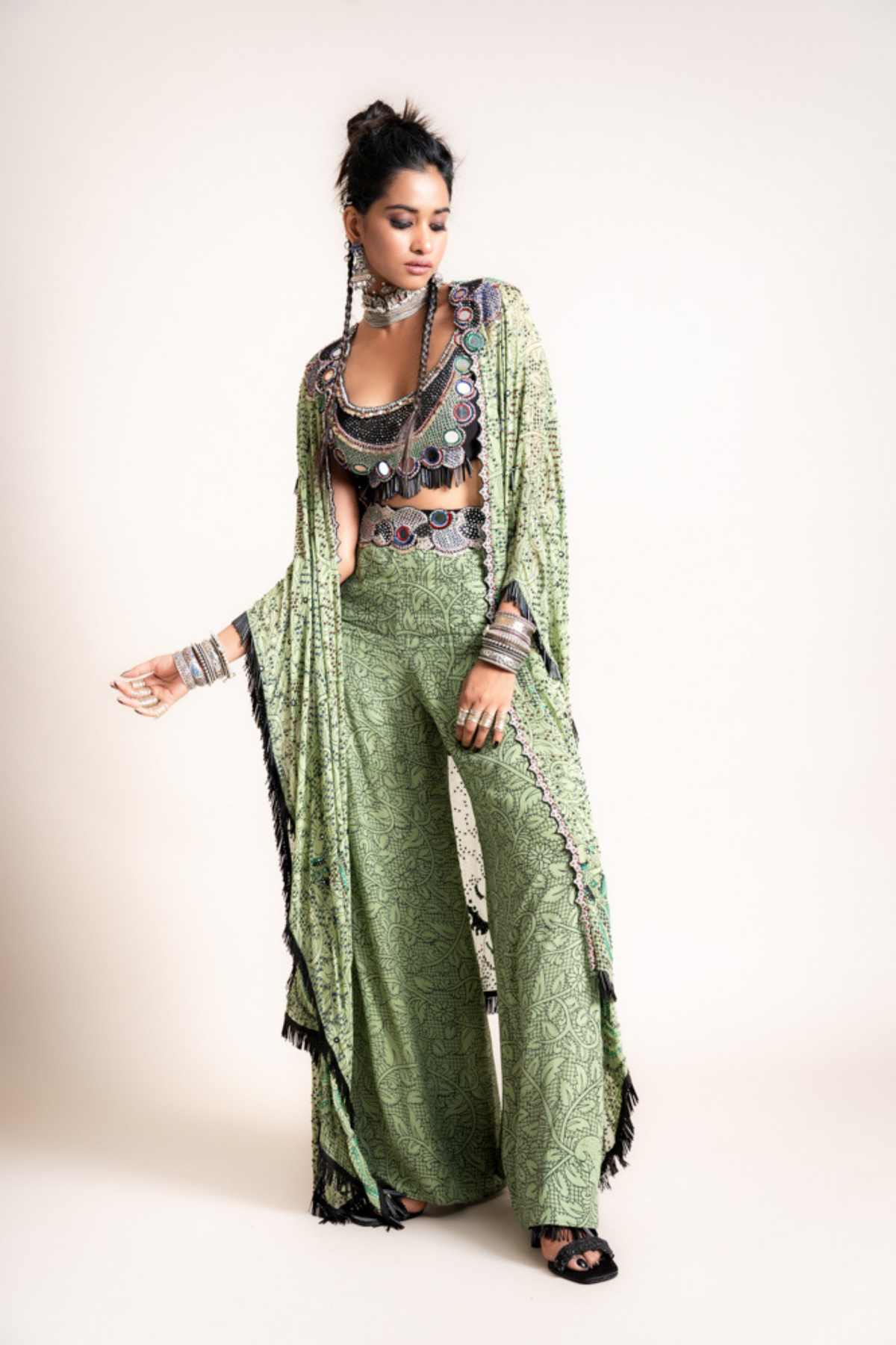 Kaftan Jacket With A-line Pants Set