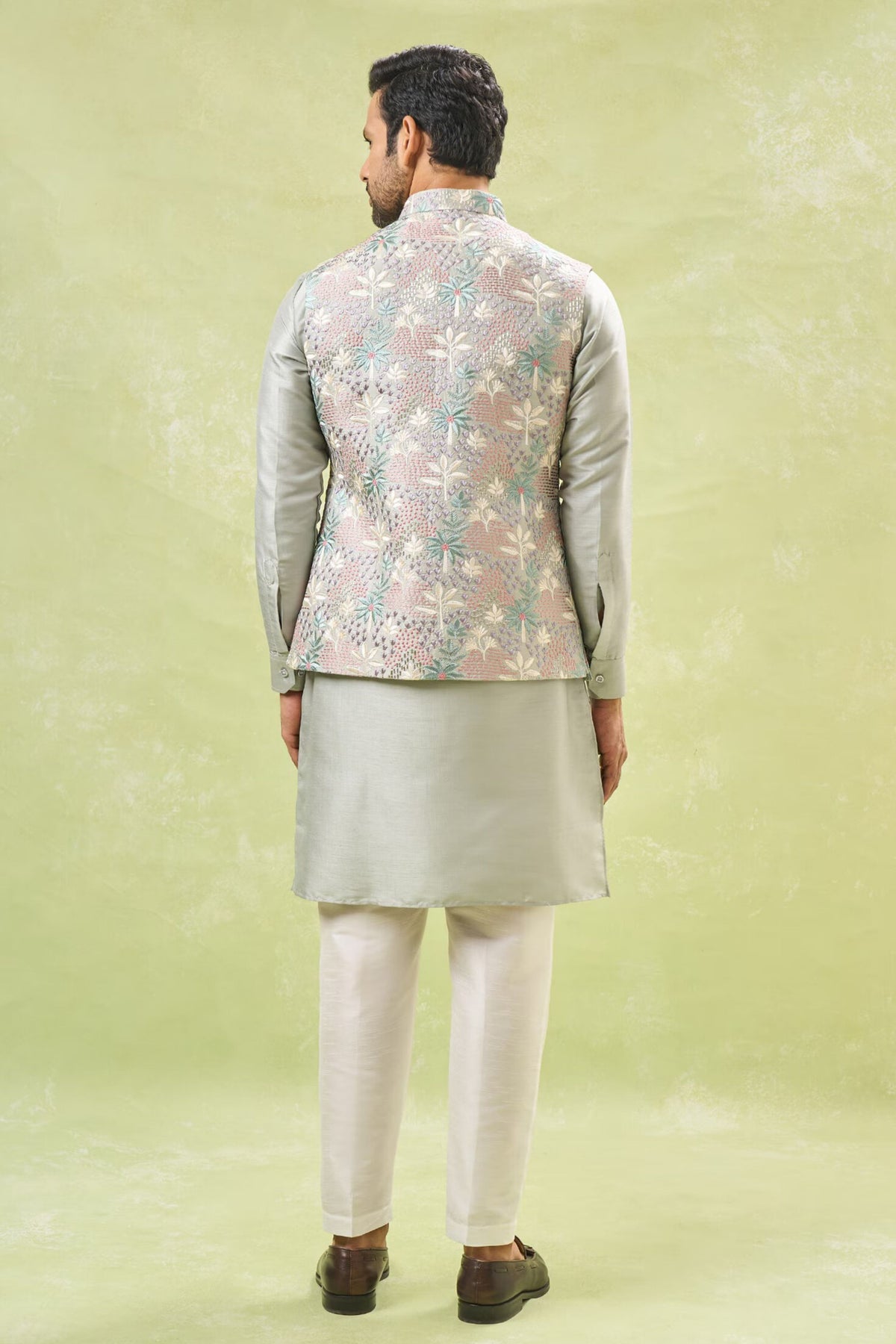 Sage Embroidered Nehru Jacket Set