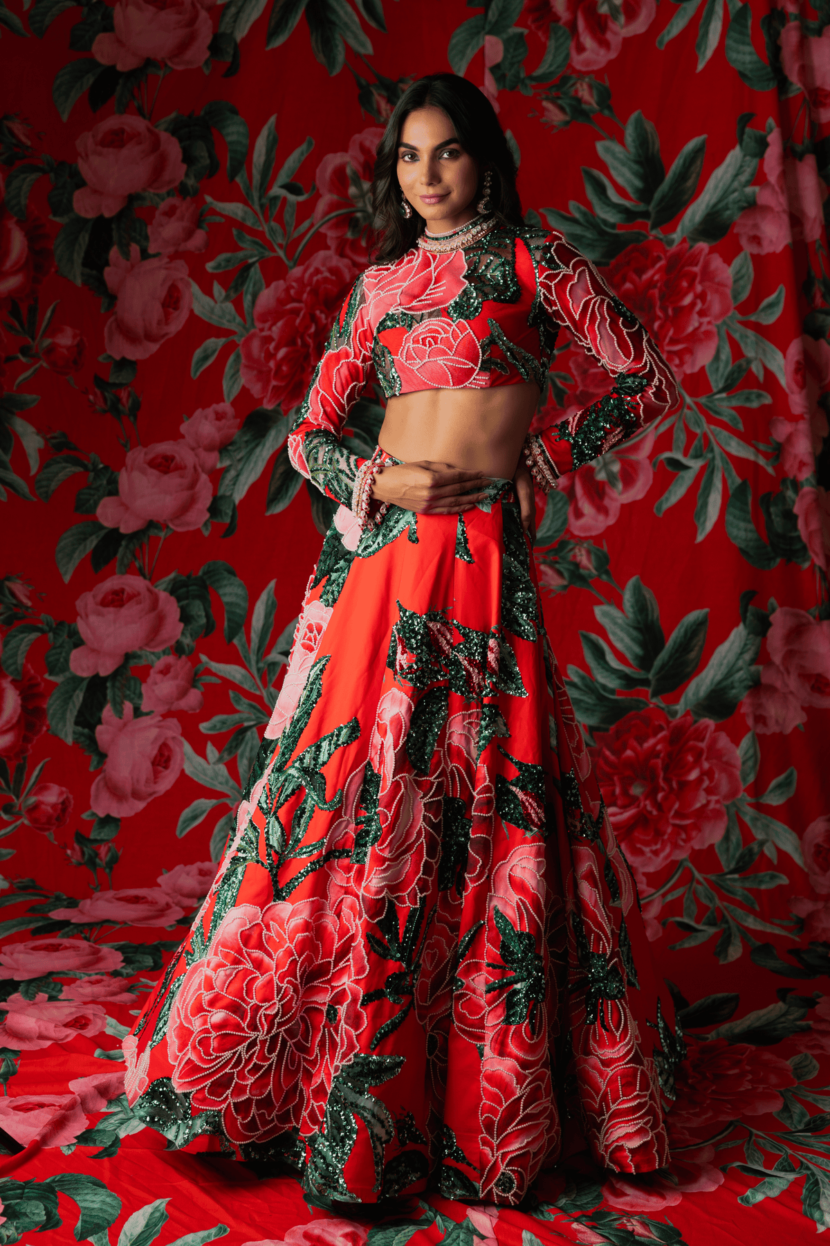 Red Top With Lehenga