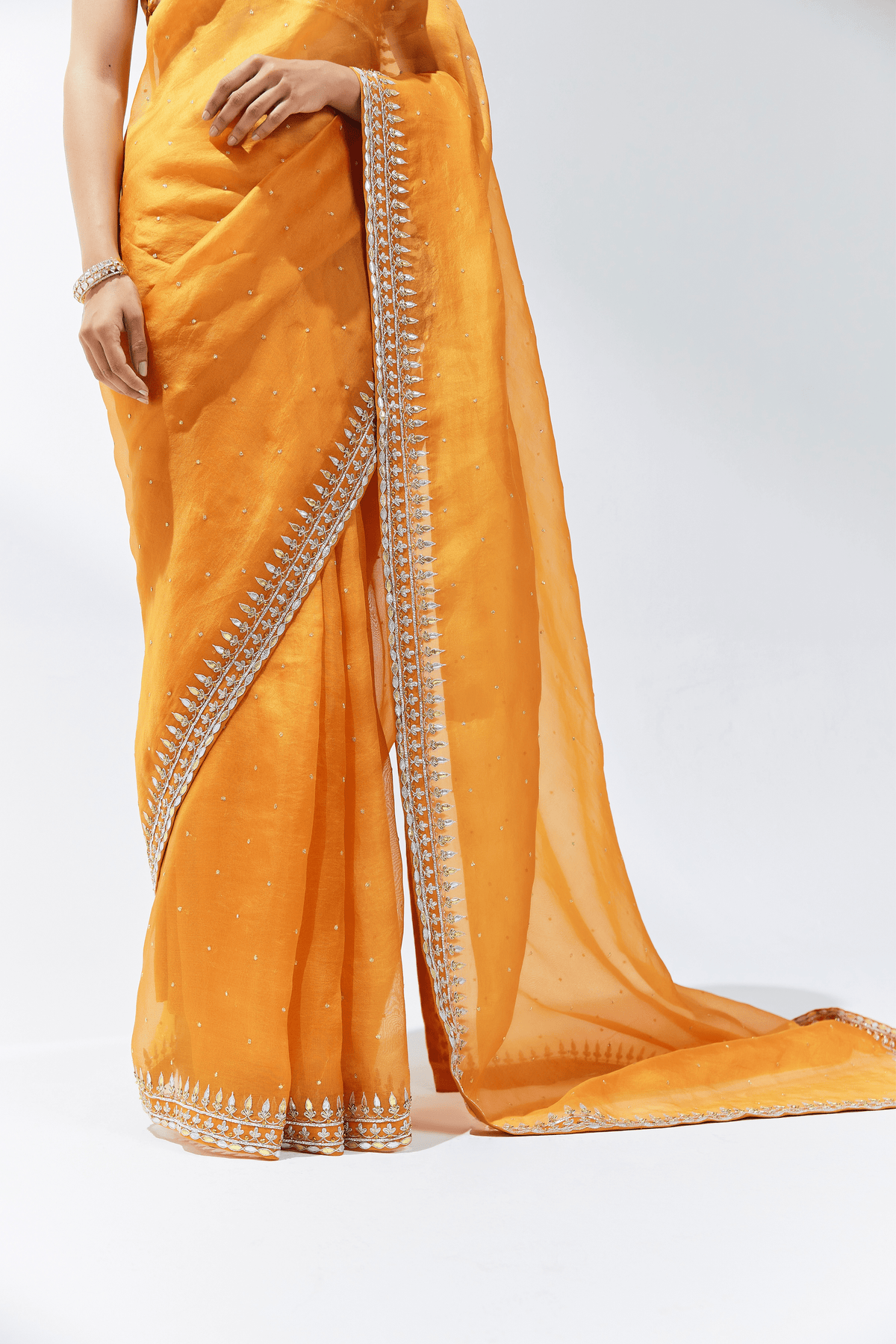 Burnt Orange Embroidered Saree Set