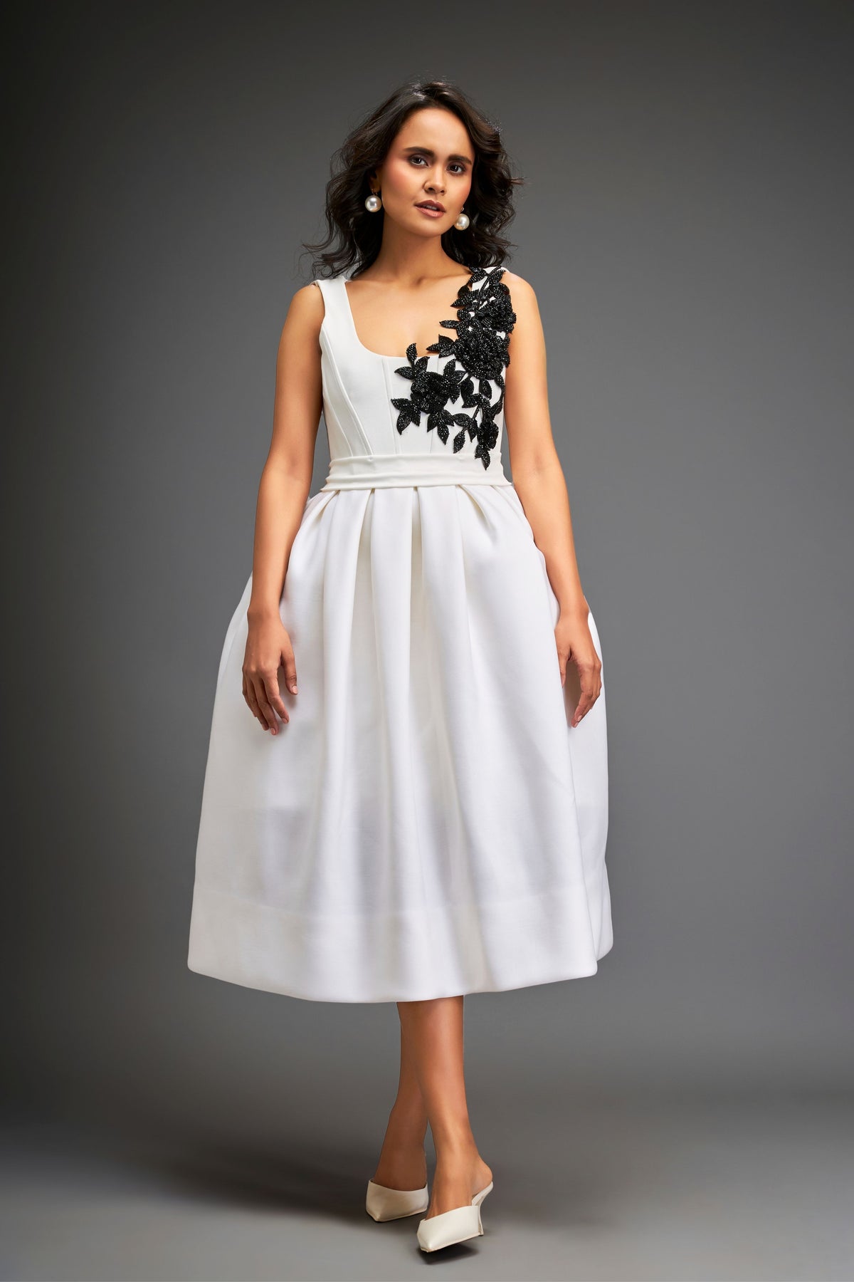 Embroidery White and Black Dress