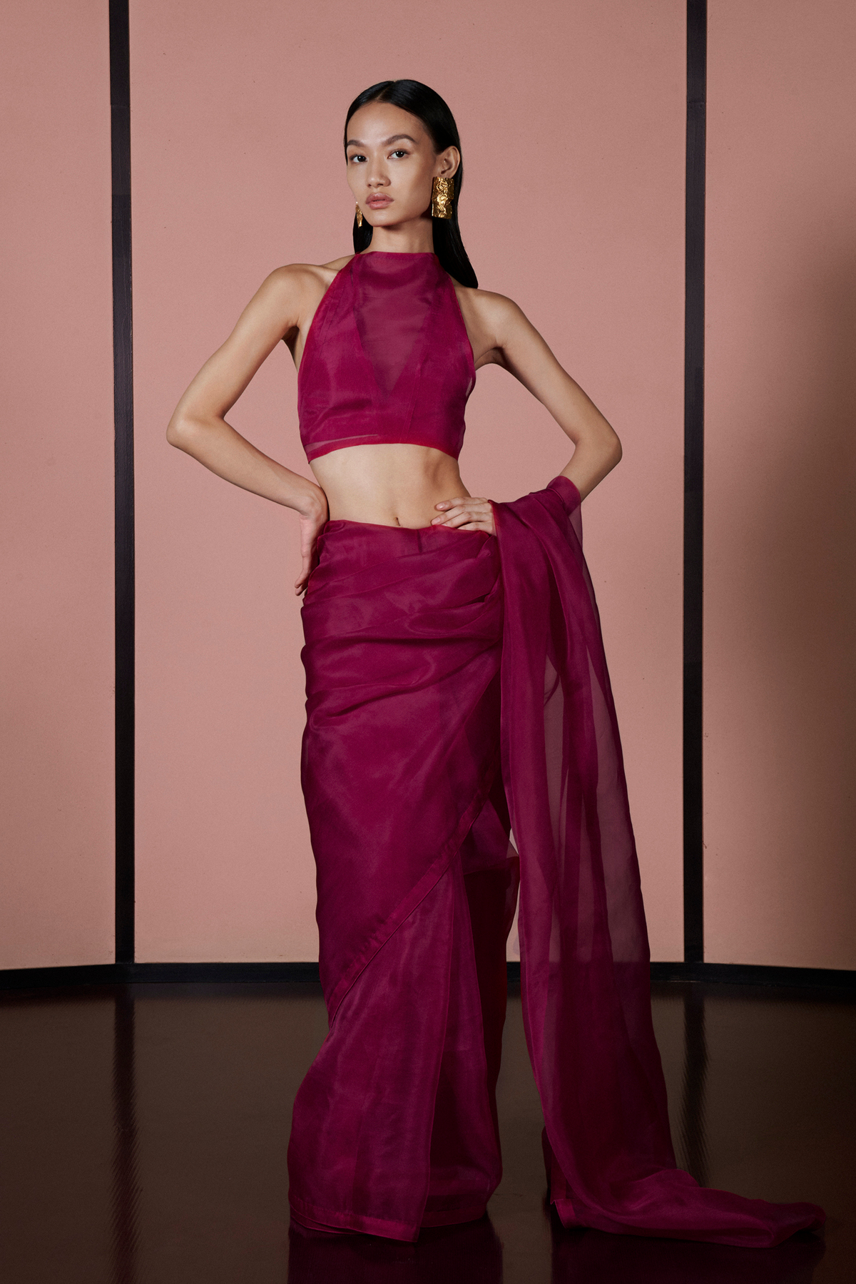 Handwoven Sangria Red Organza Sari