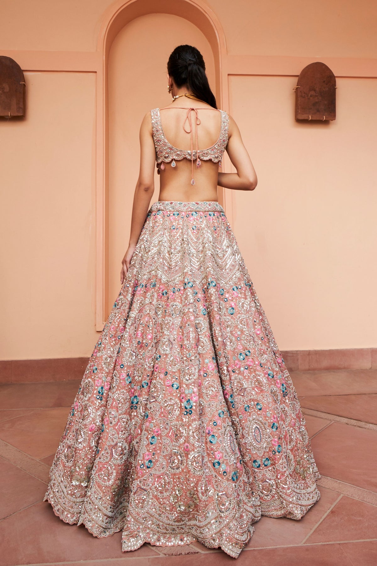 Coral Embroidered Lehenga Set