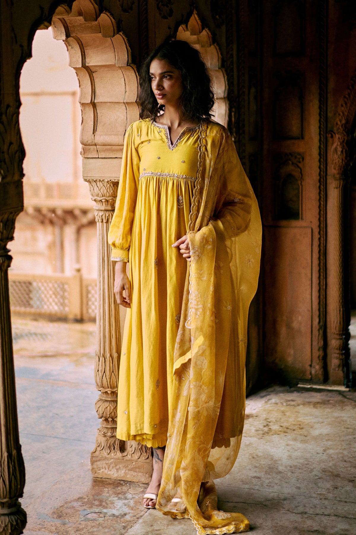 Tuscany Yellow Embroidered Anarkali Set