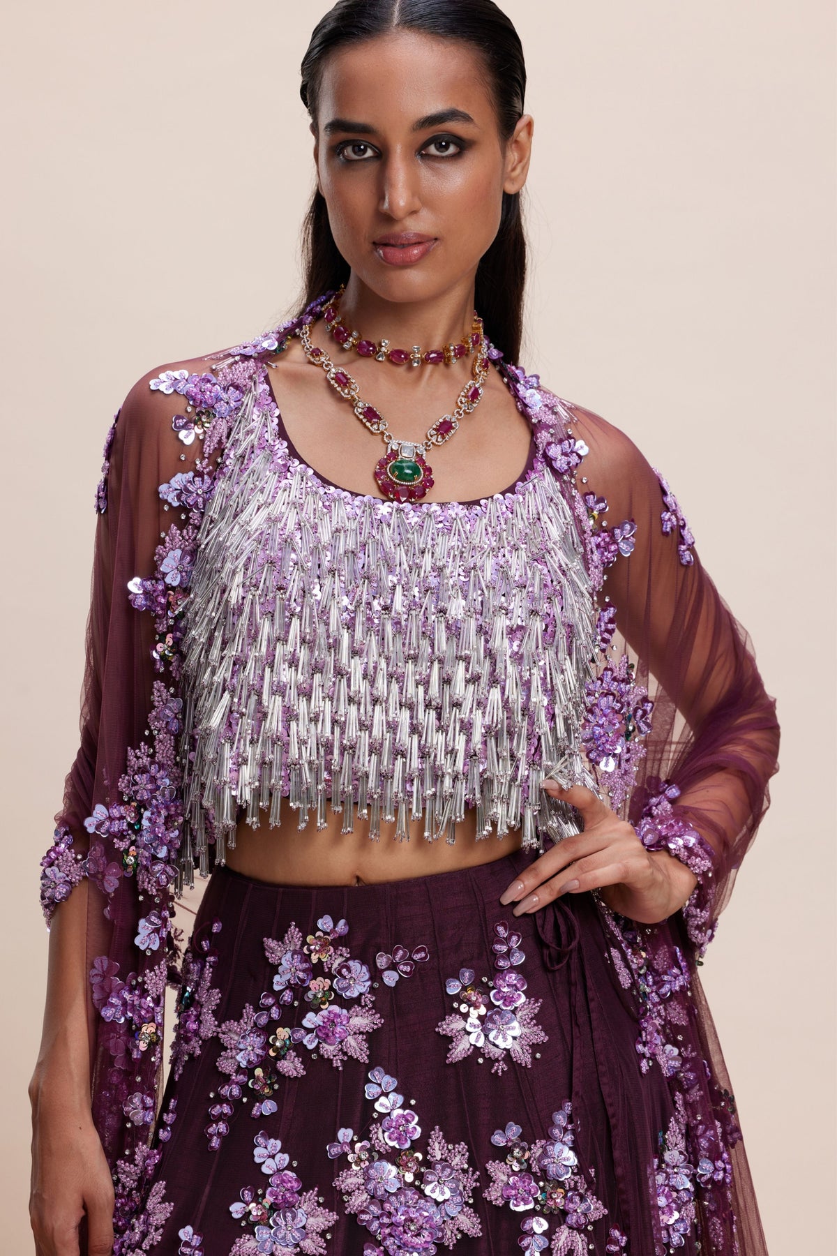 Purple Embellished Lehenga Set