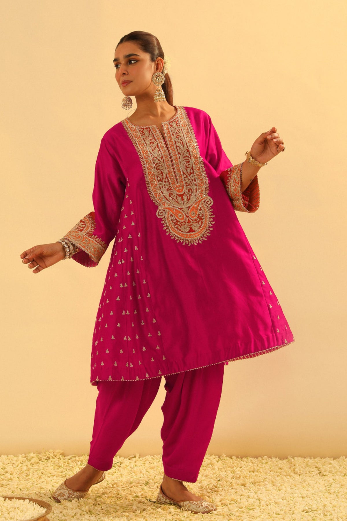 Falisha Short Pink Kalidaar Chauga With Salwar