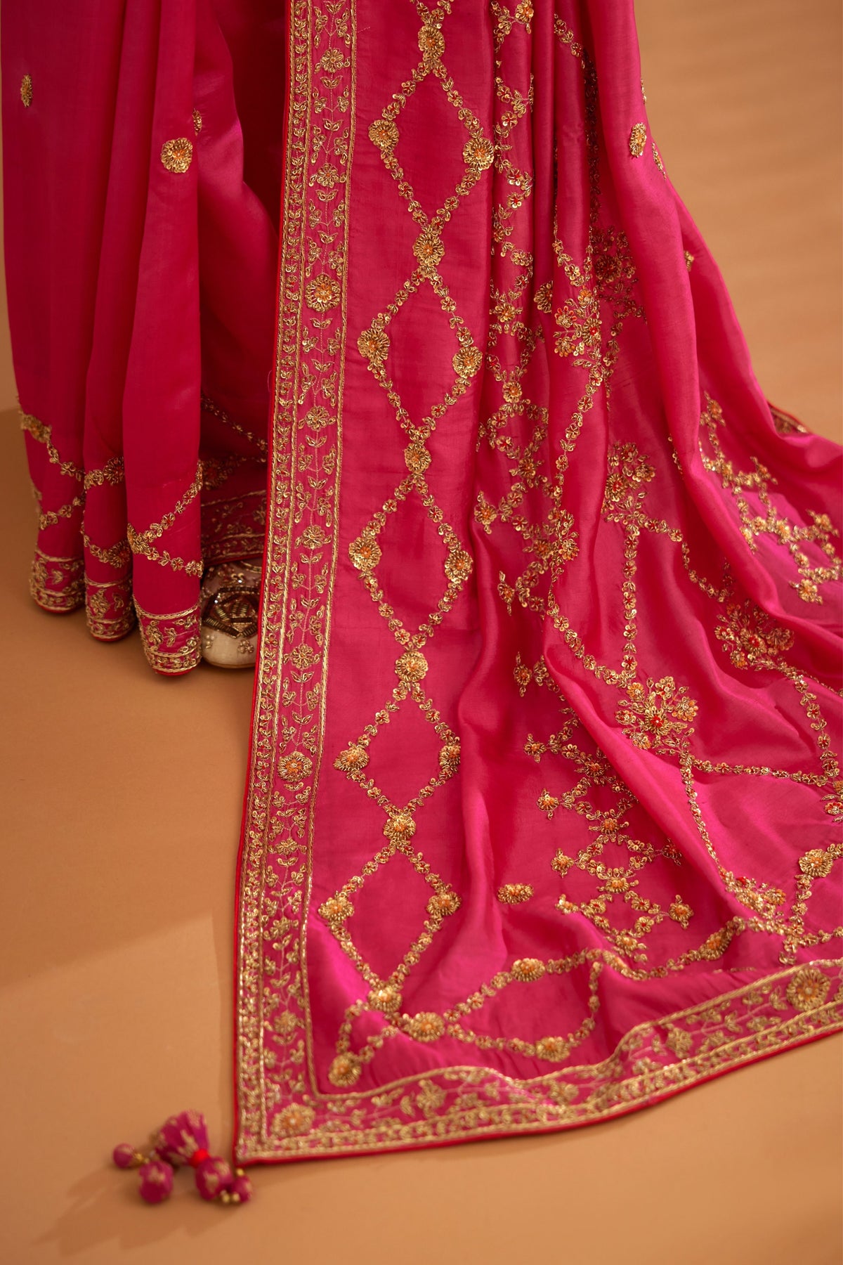 Fuschia pink Saree set