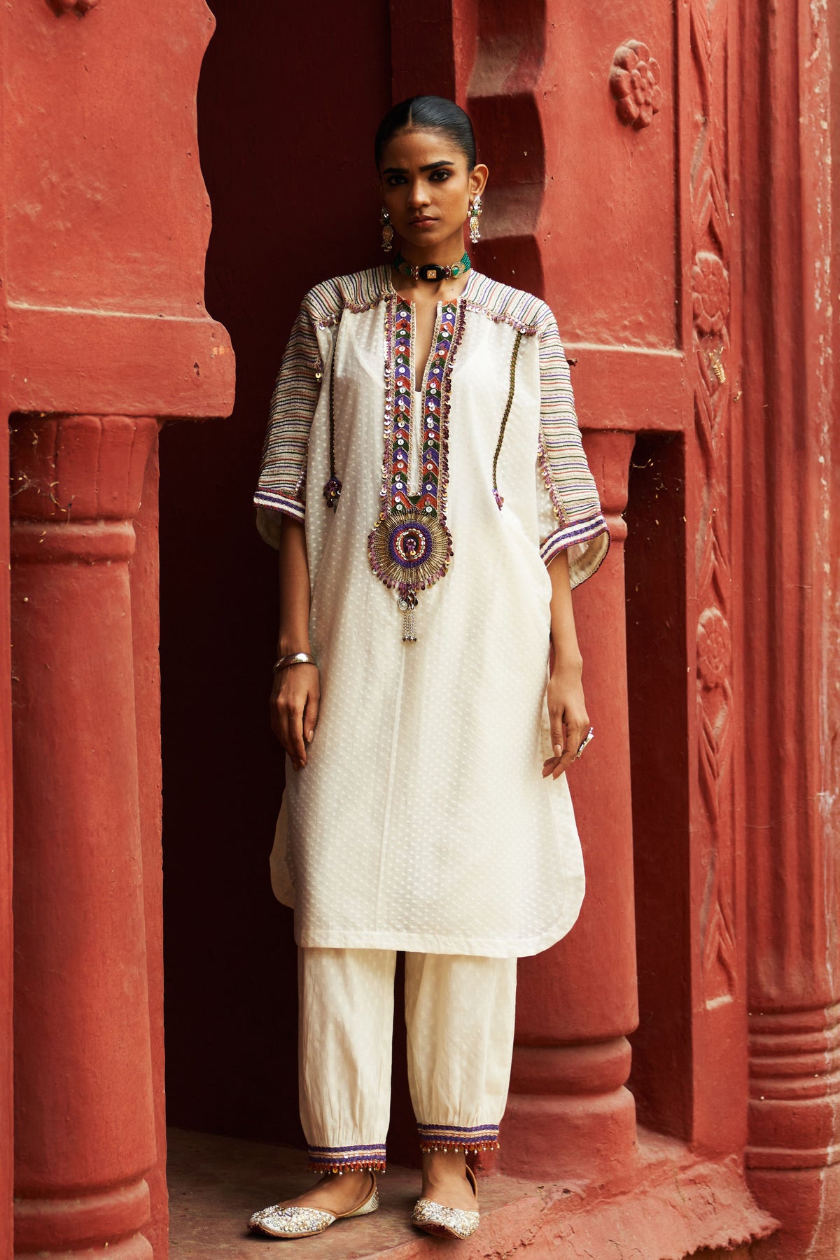 Ivory Kaftan With Pant Set