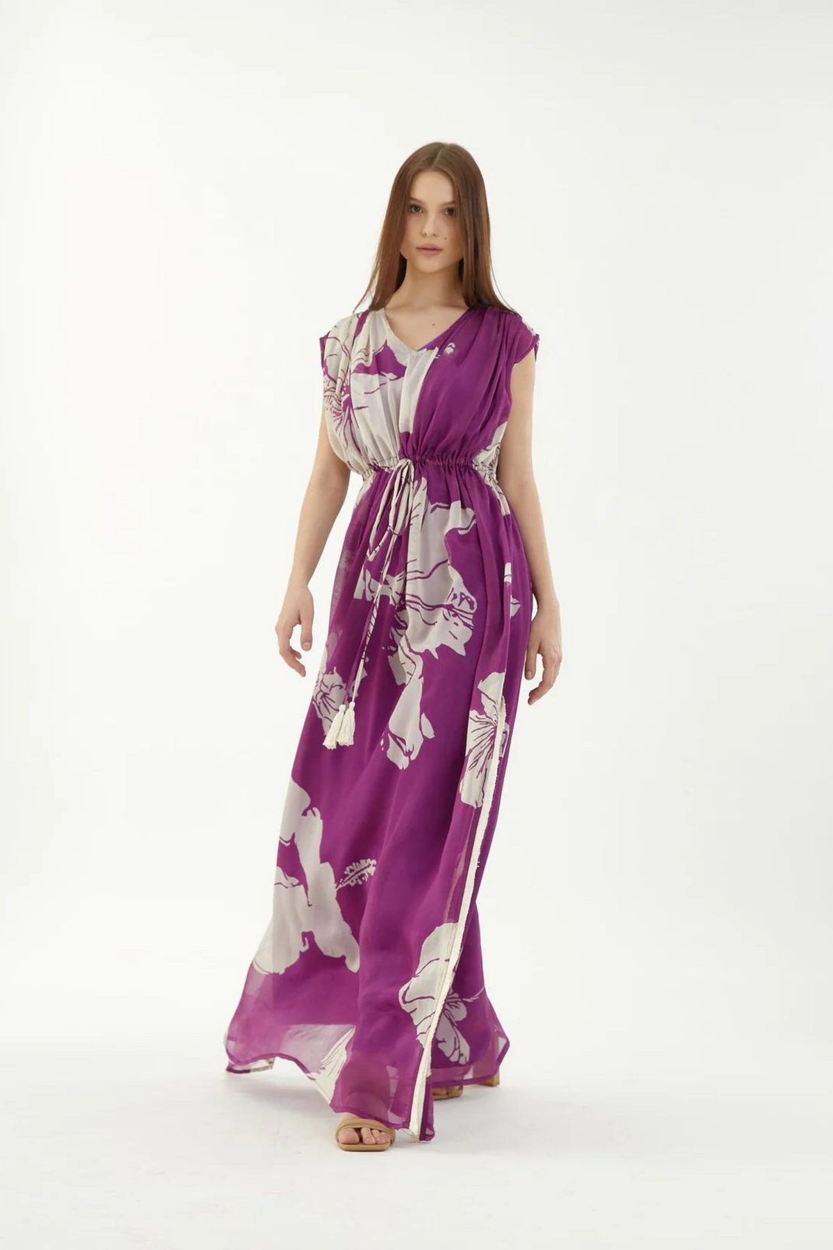 Purple And White Floral Kaftan