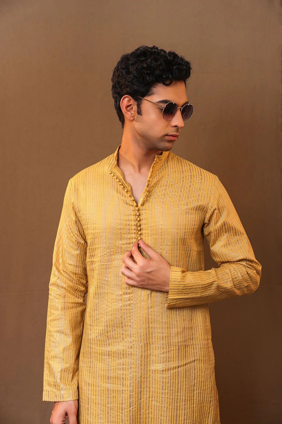 Mustard Buttoned Kurta