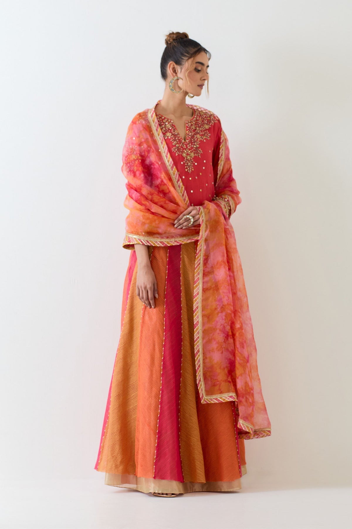 Orange Kurta Lehenga Set