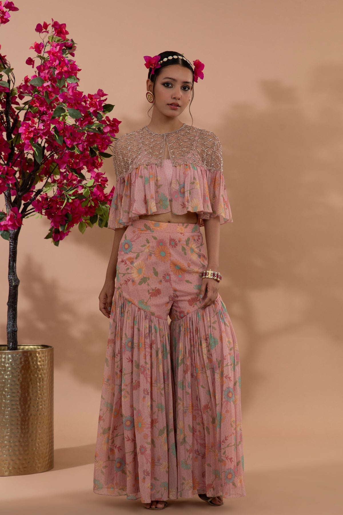 Dusty Rose Floral Printed Sharara Set