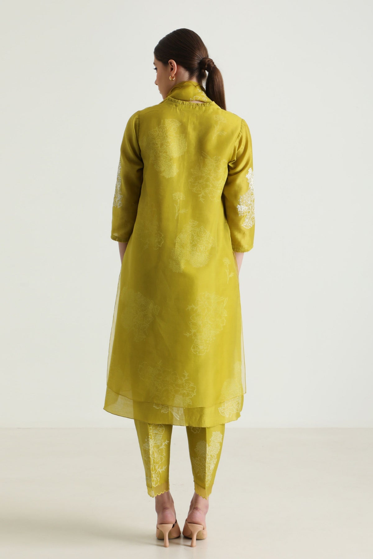 Printed Chartruese Layered Kurta Set