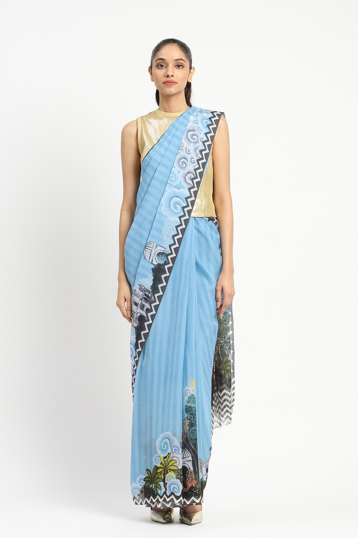 City Graffiti Blue Printed Saree