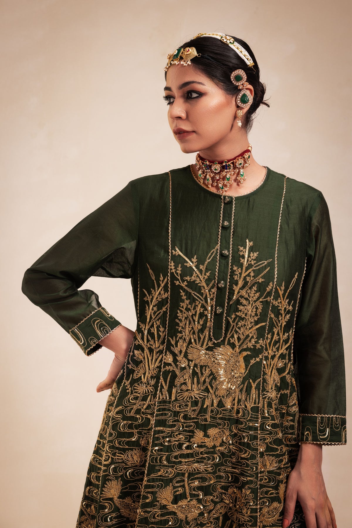 Green High Low Anarkali