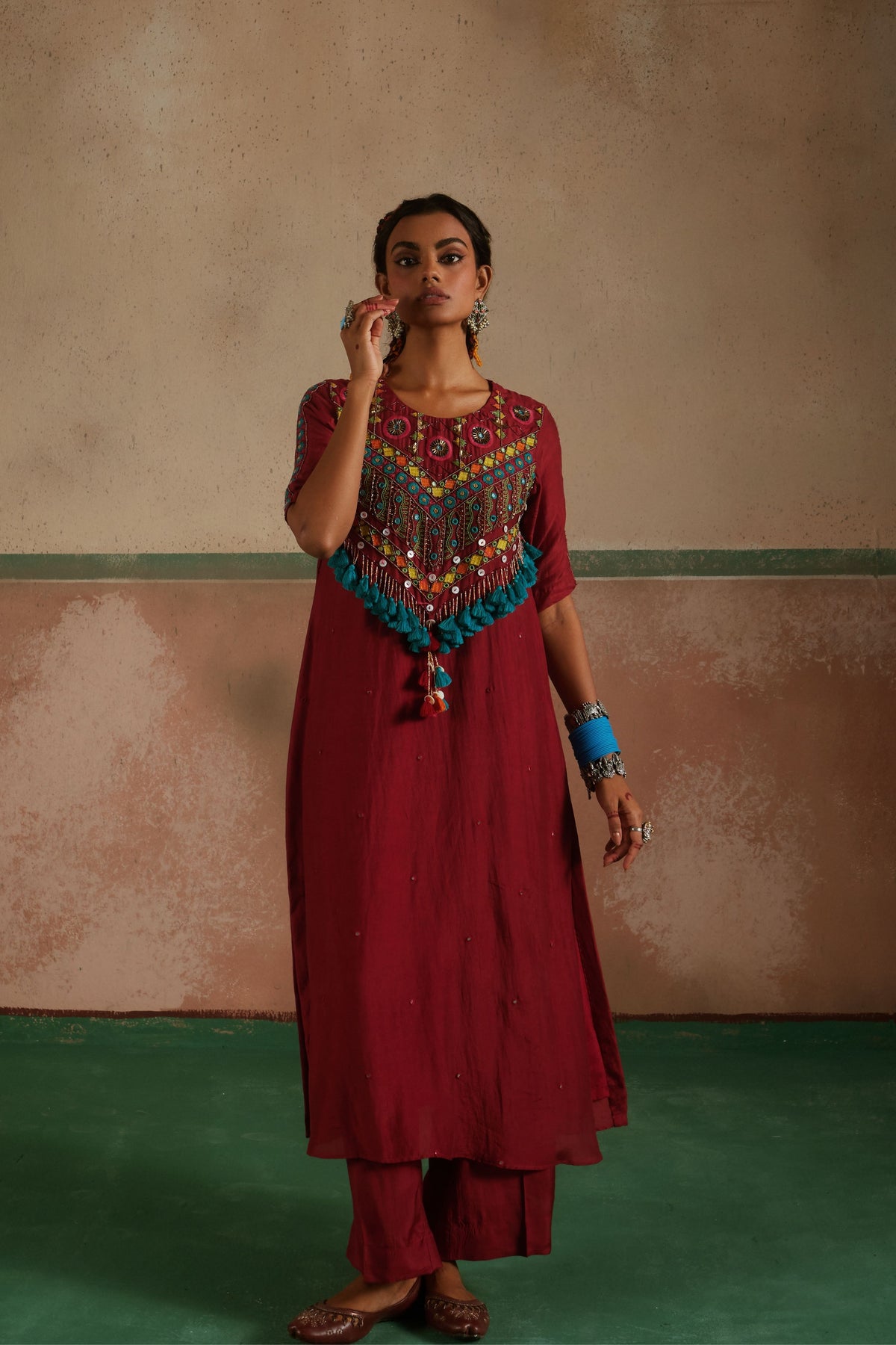 Red Choli Embroidered Kurta Set