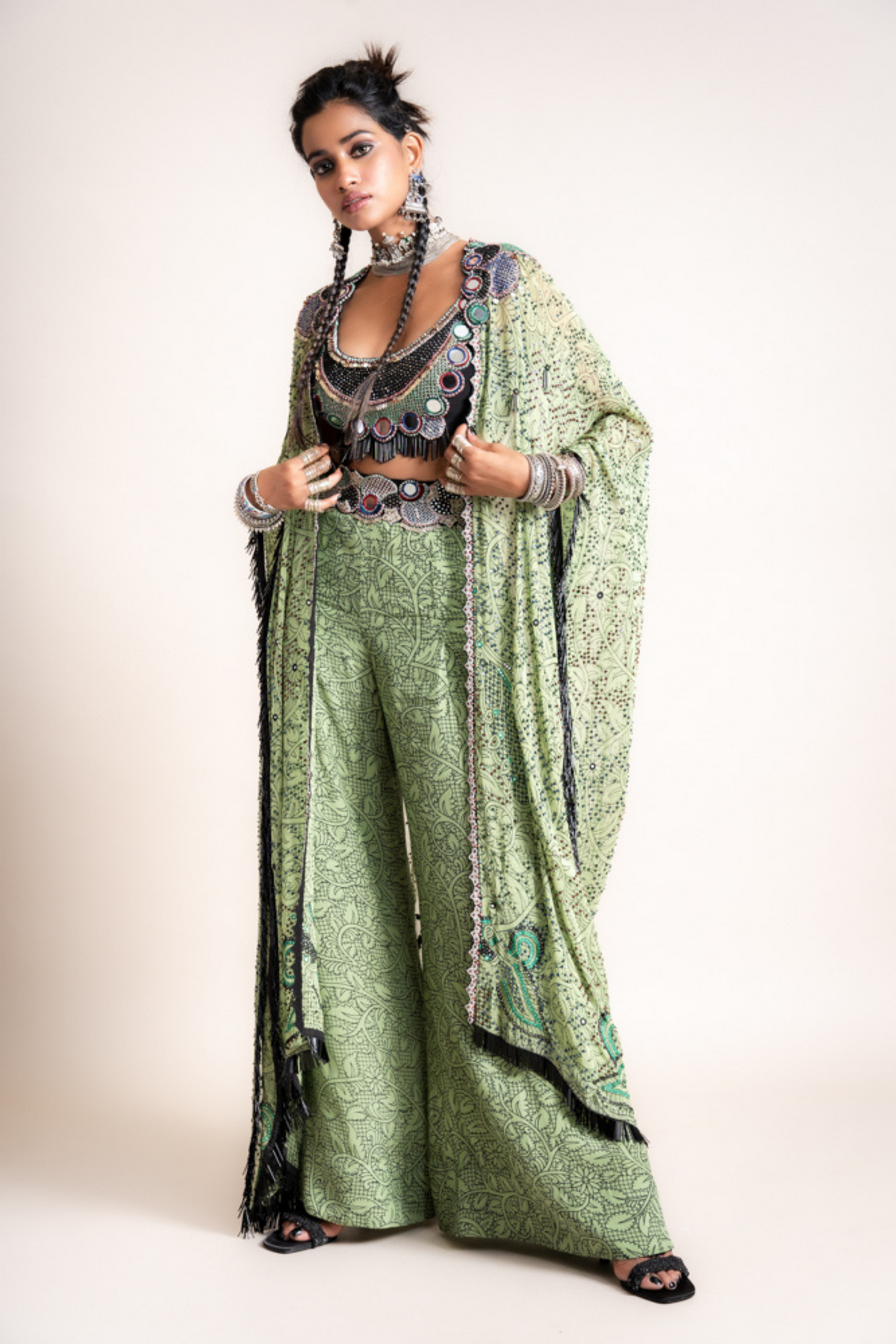 Kaftan Jacket With A-line Pants Set