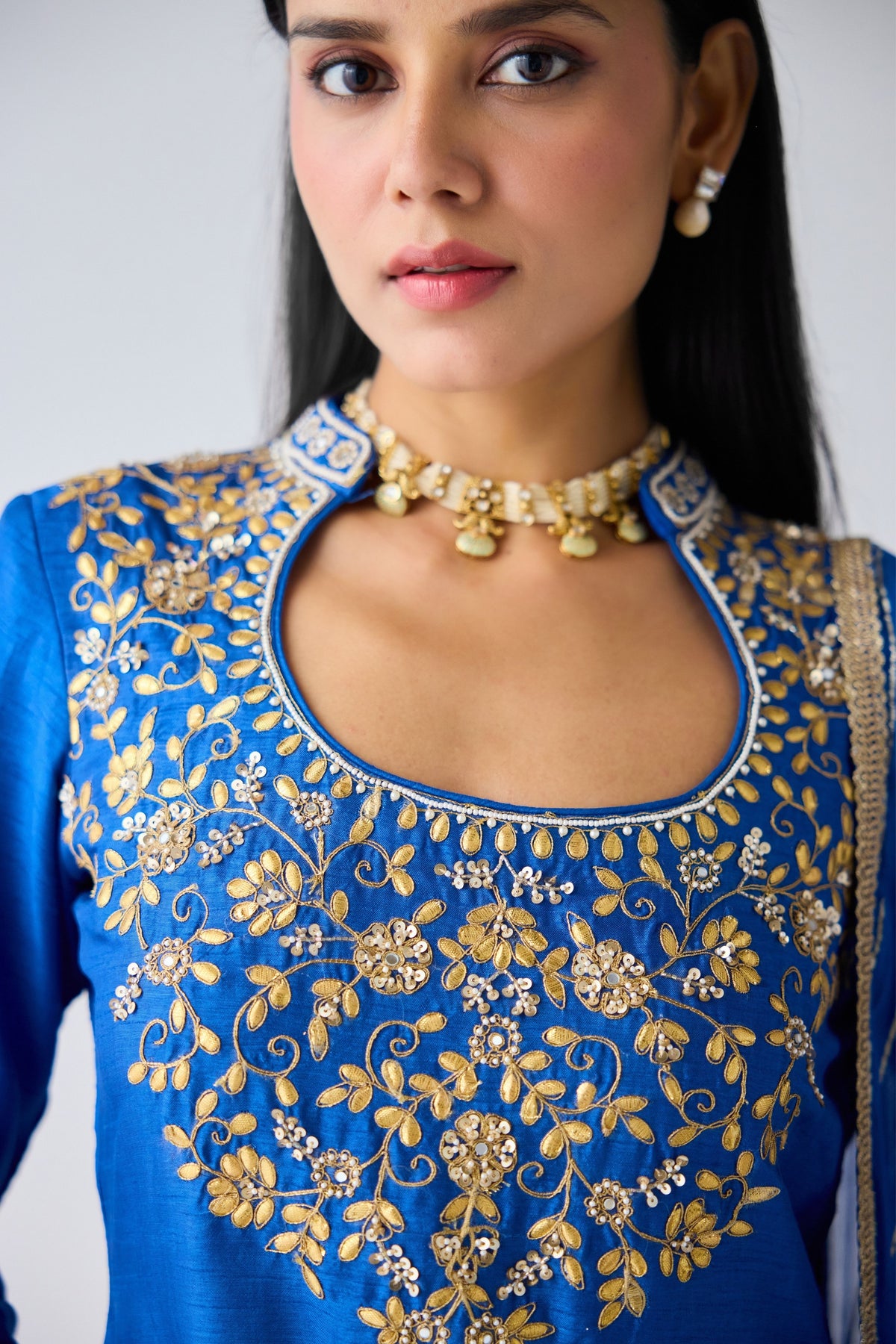 Blue Silk Embroidered Sharara Set