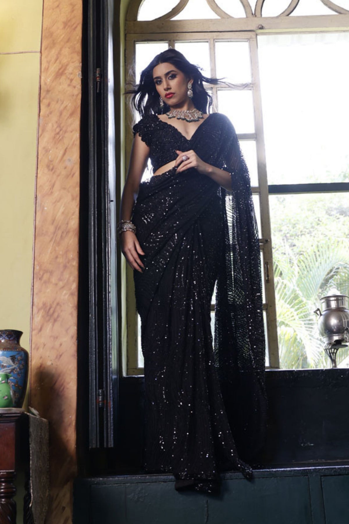 Black Embroidered Saree and Choli