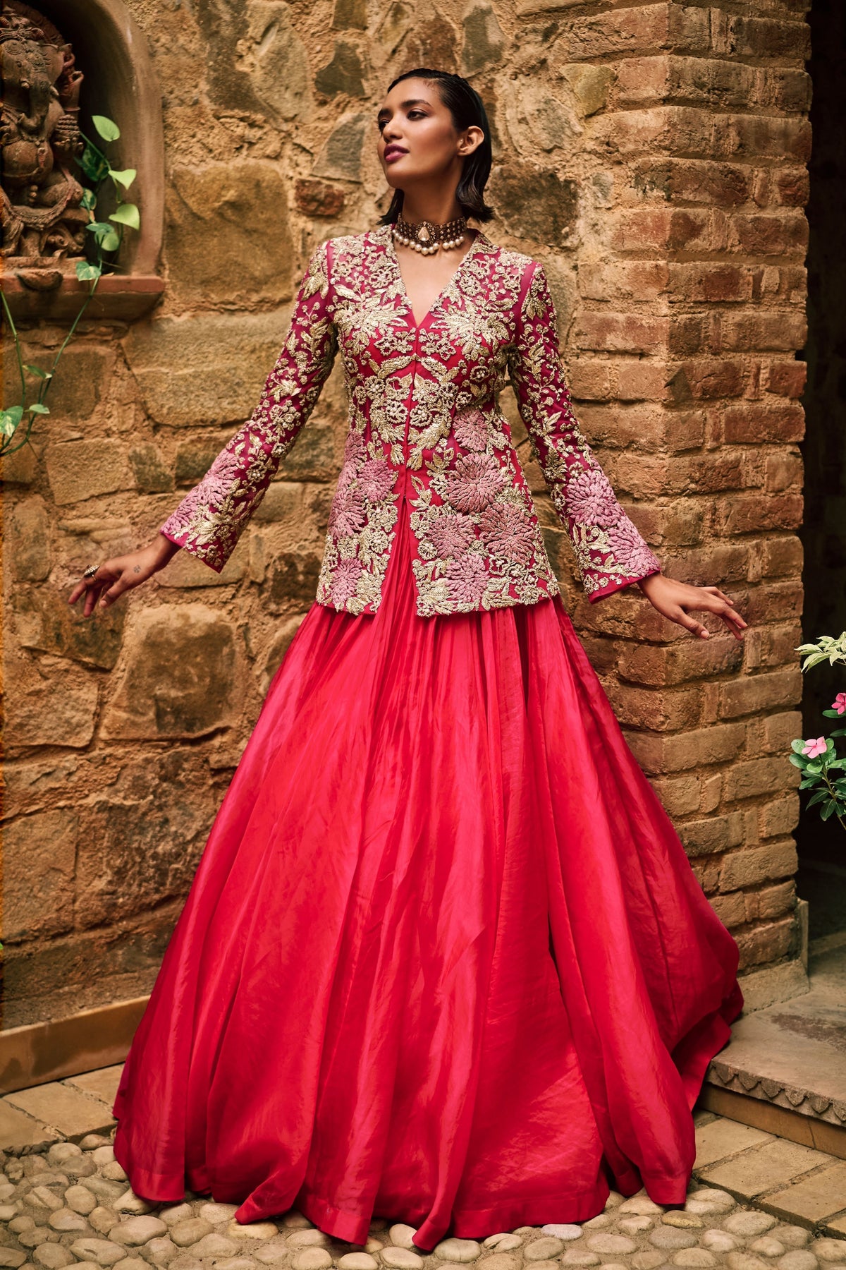 Farasha Pink Jacket With Lehenga