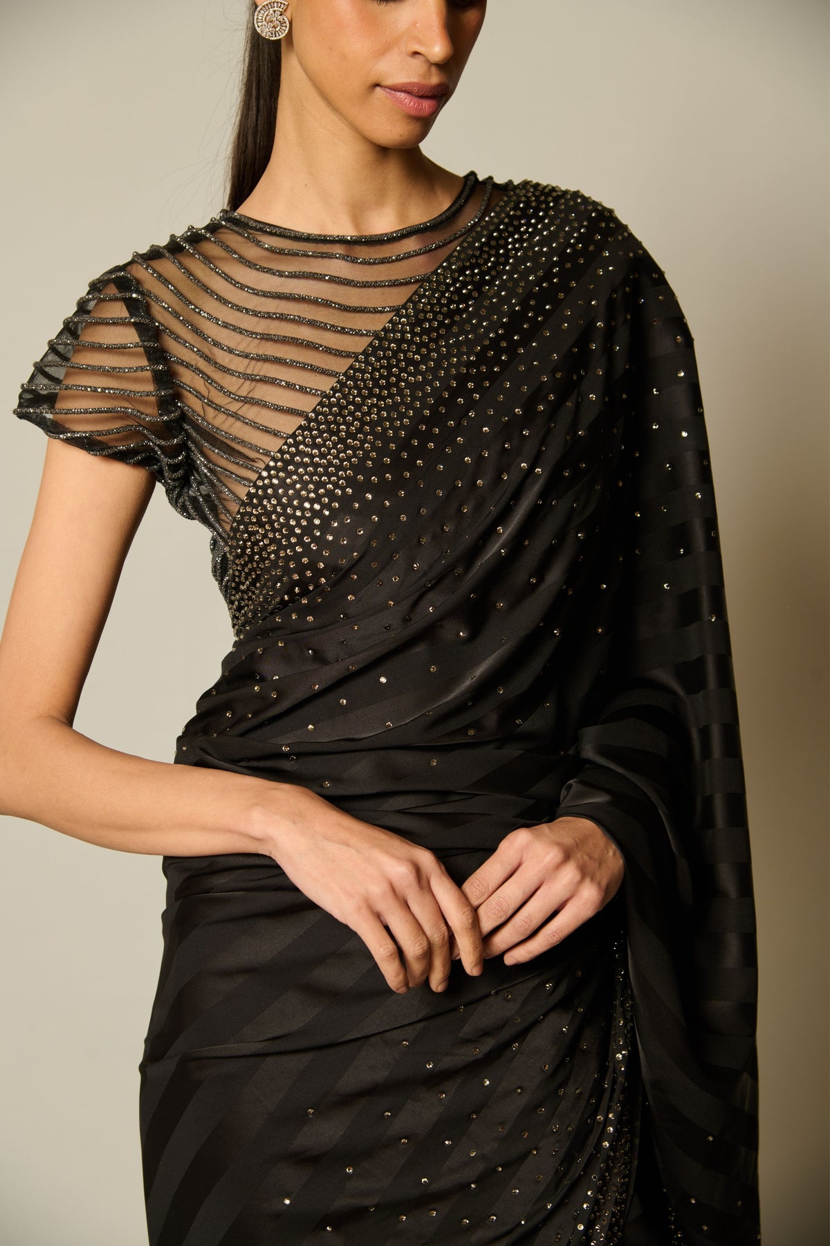 Checkmate Black Gunmetal Gradient Saree