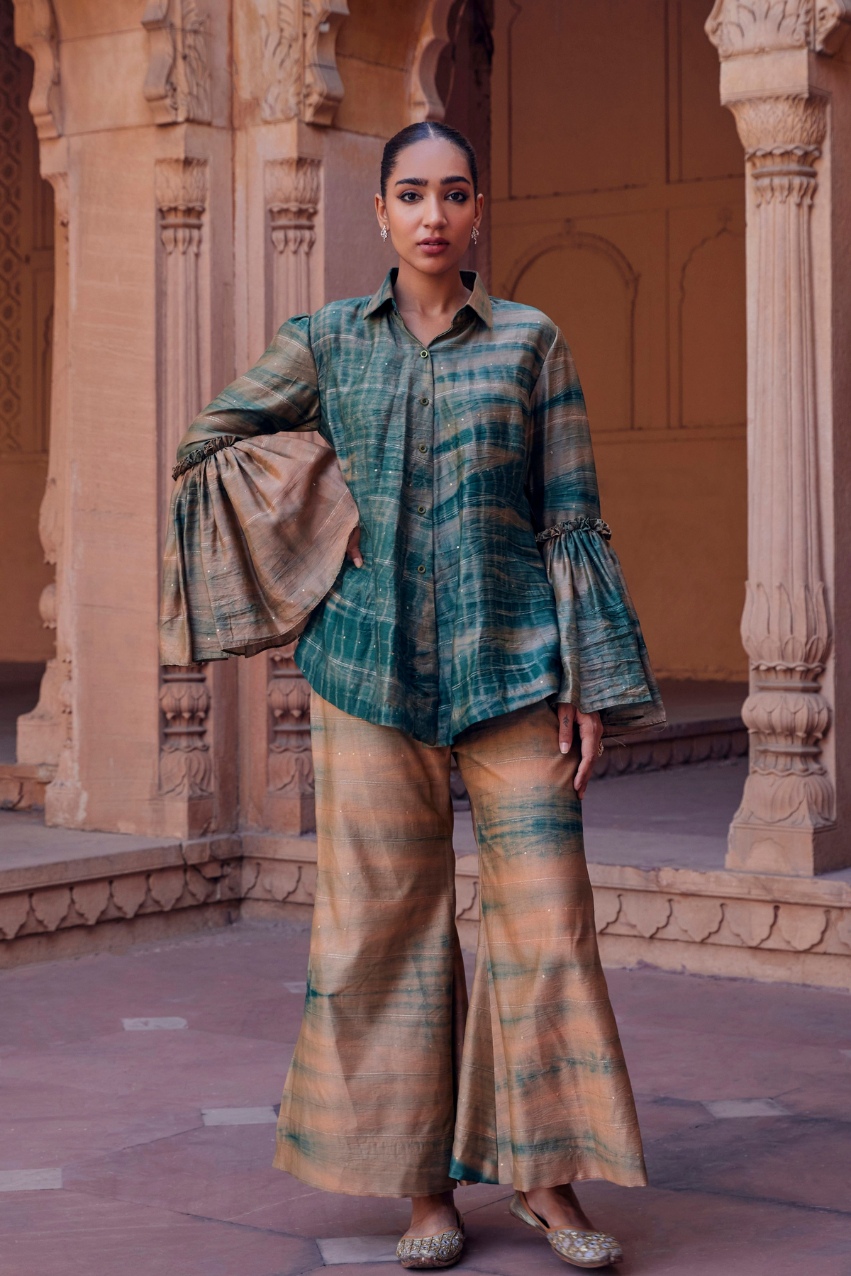 Farida Bell-sleeved Chanderi Silk Co-ord Set