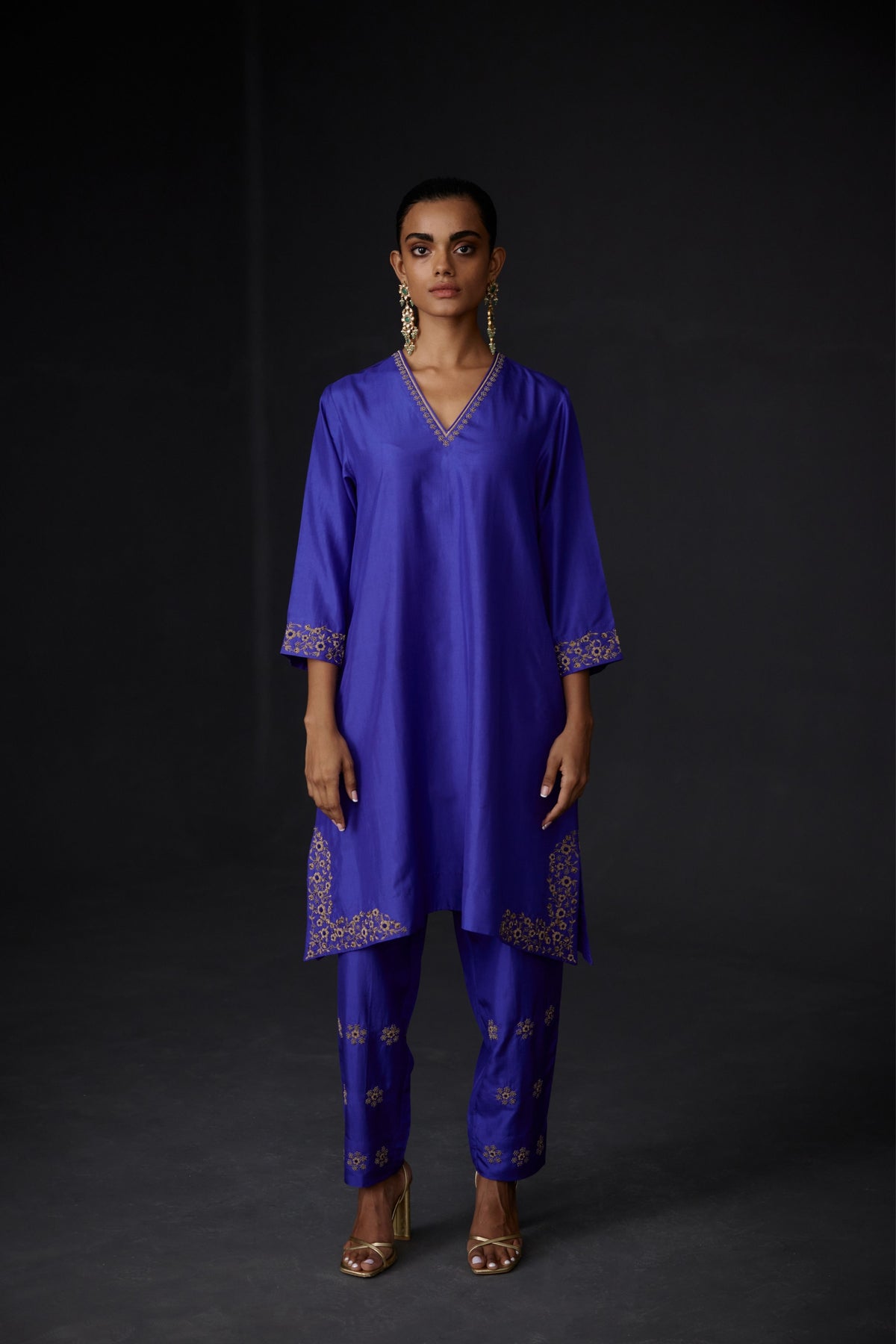 Embroidered Tunic Set in Persian Blue