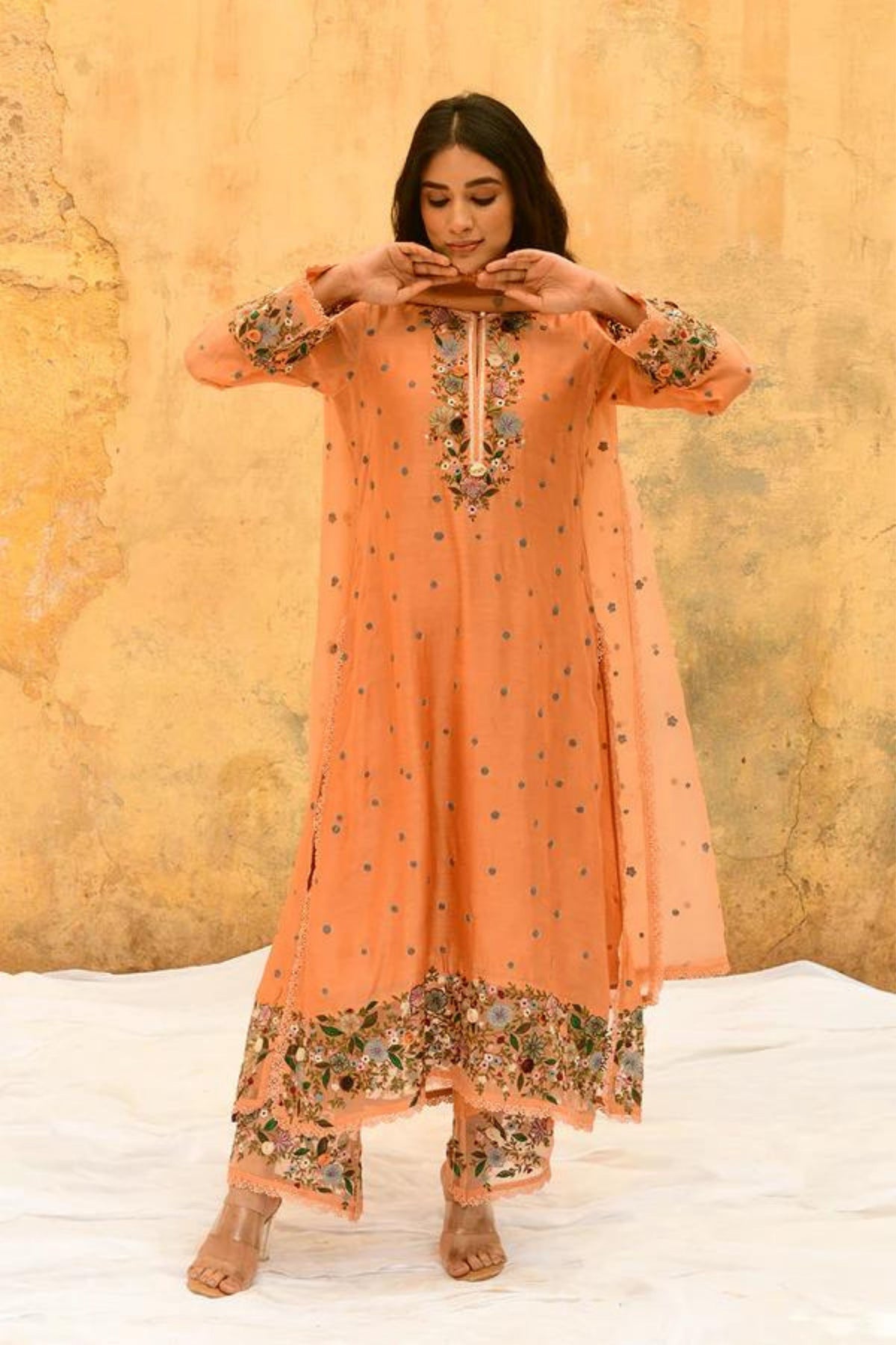 Peach Orchid Kurta Set