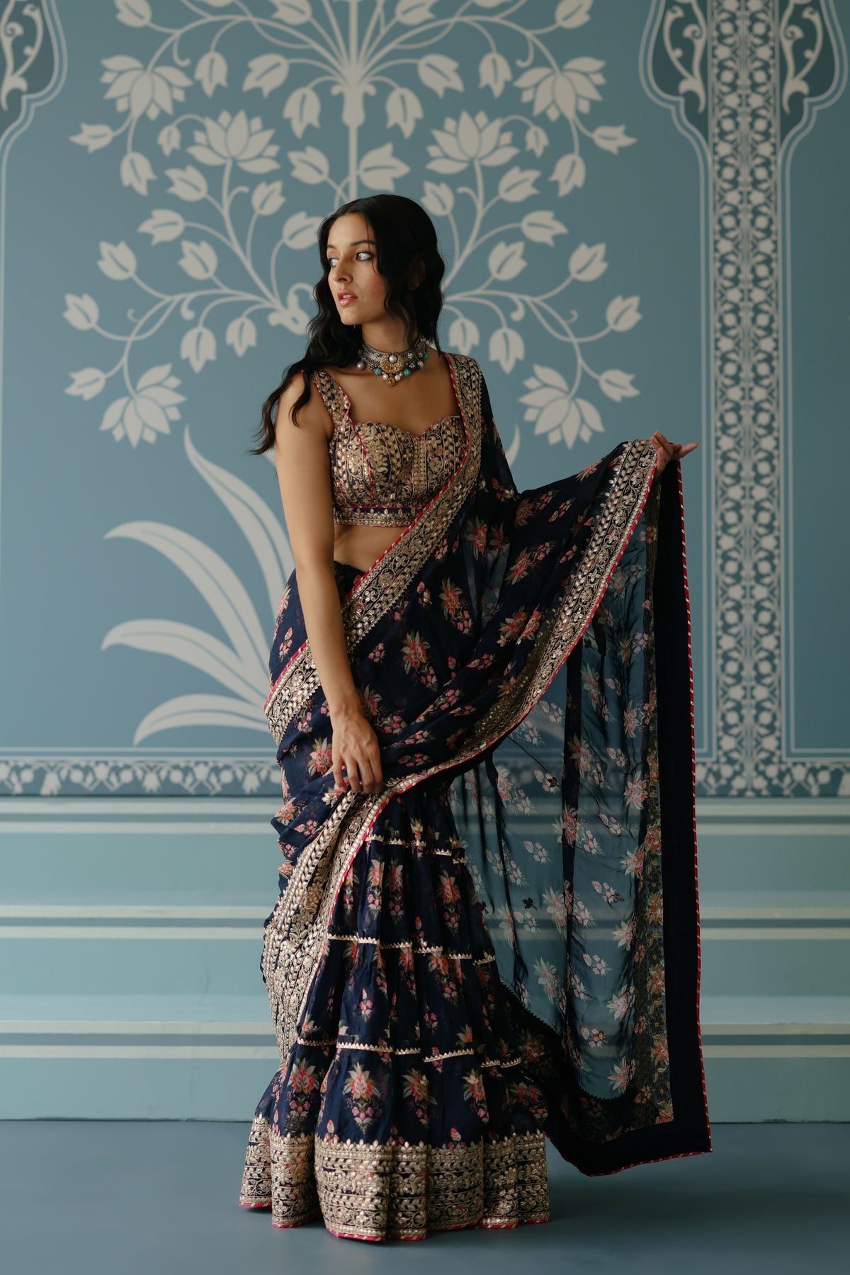 Navy Mahira Saree Set