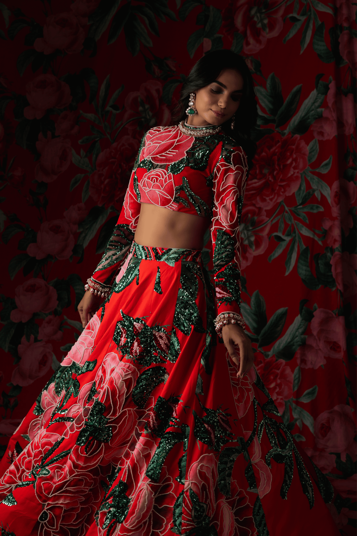 Red Top With Lehenga