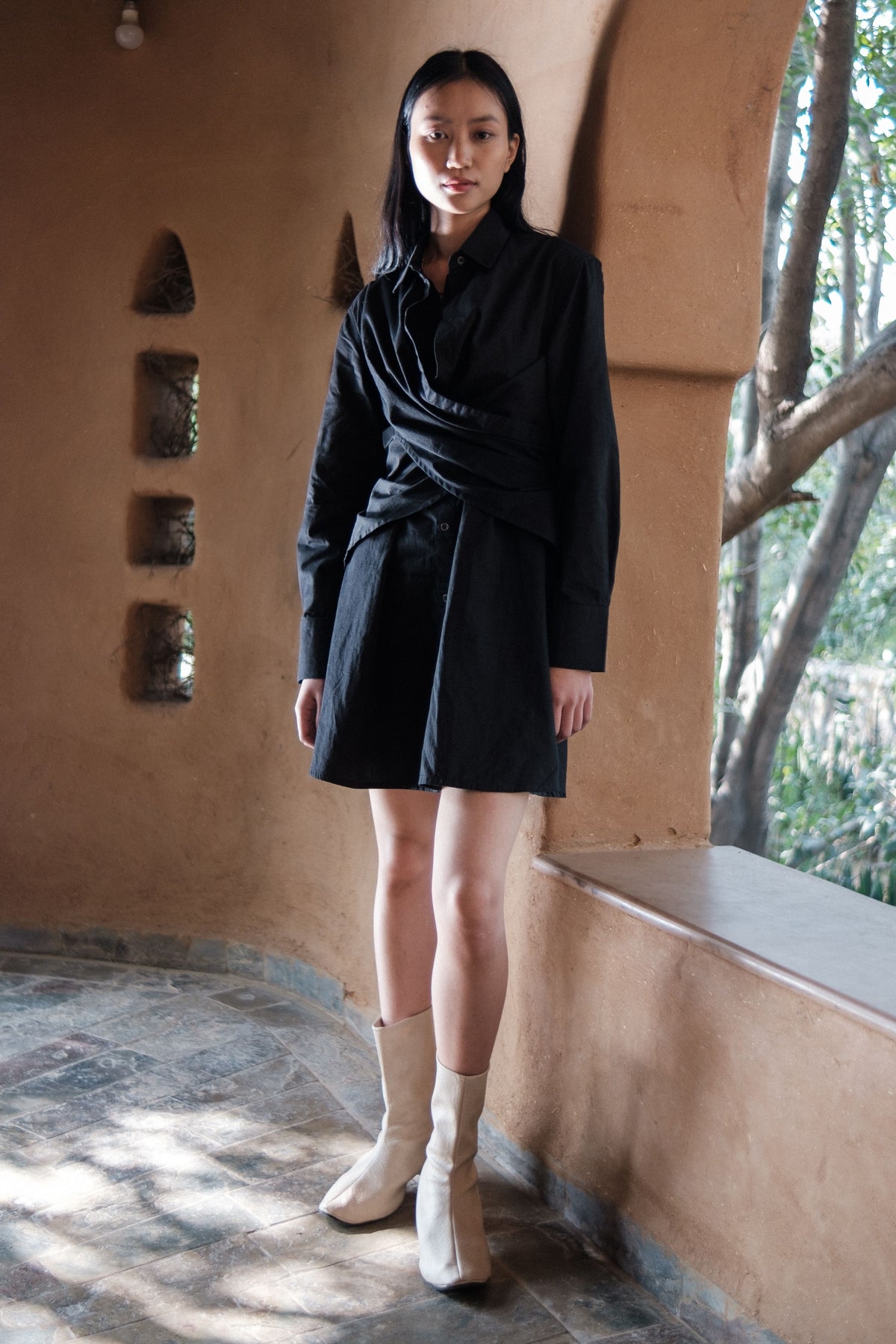 Black Seattle Wrap Shirt Dress