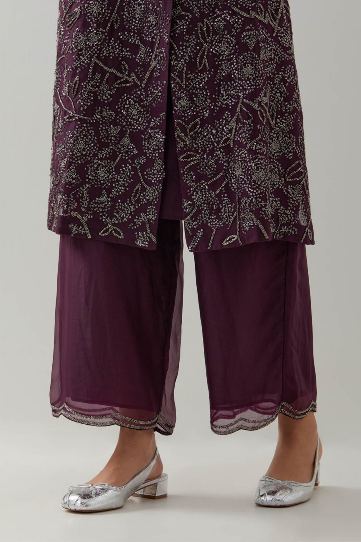 Wine Organza Kurta Set