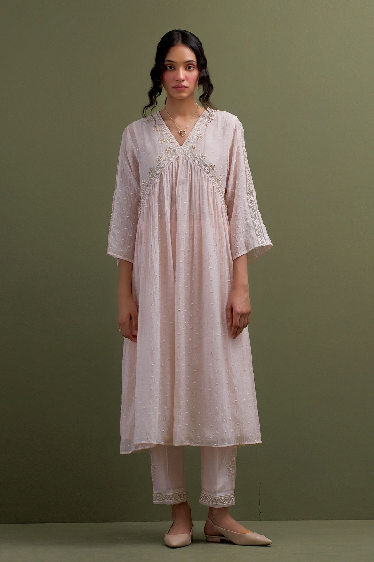 Pink Gather Kurta Set