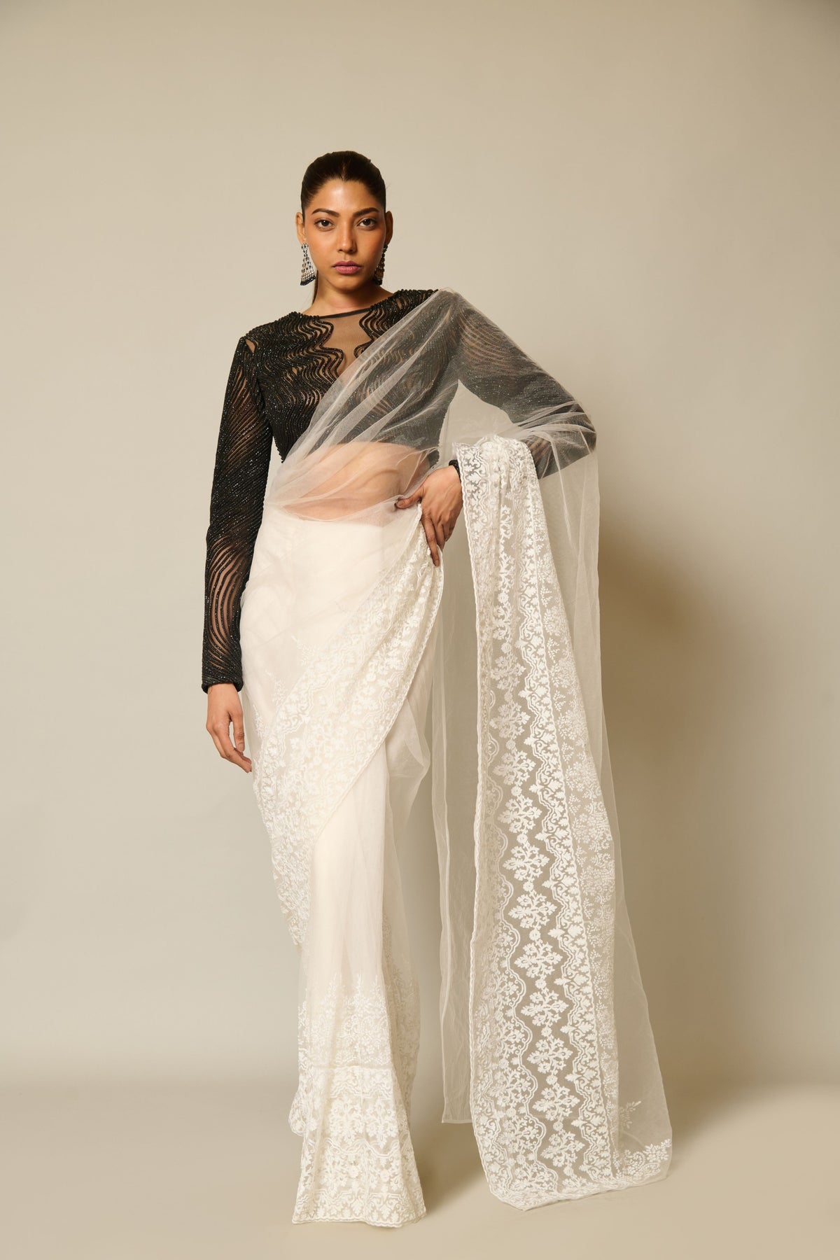 Checkmate Rope-lace Sheer Saree