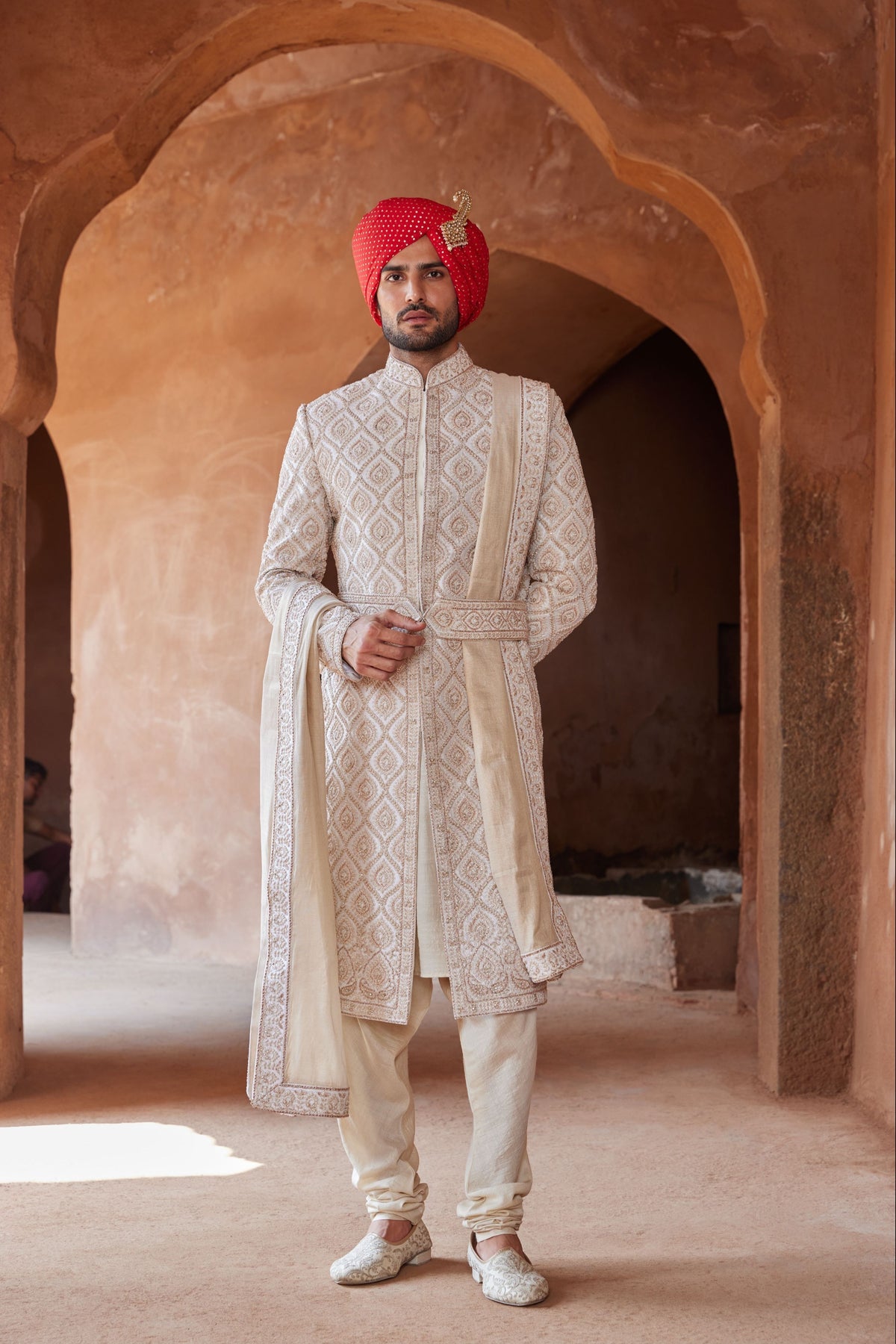 Ivory Embroidered Sherwani Set