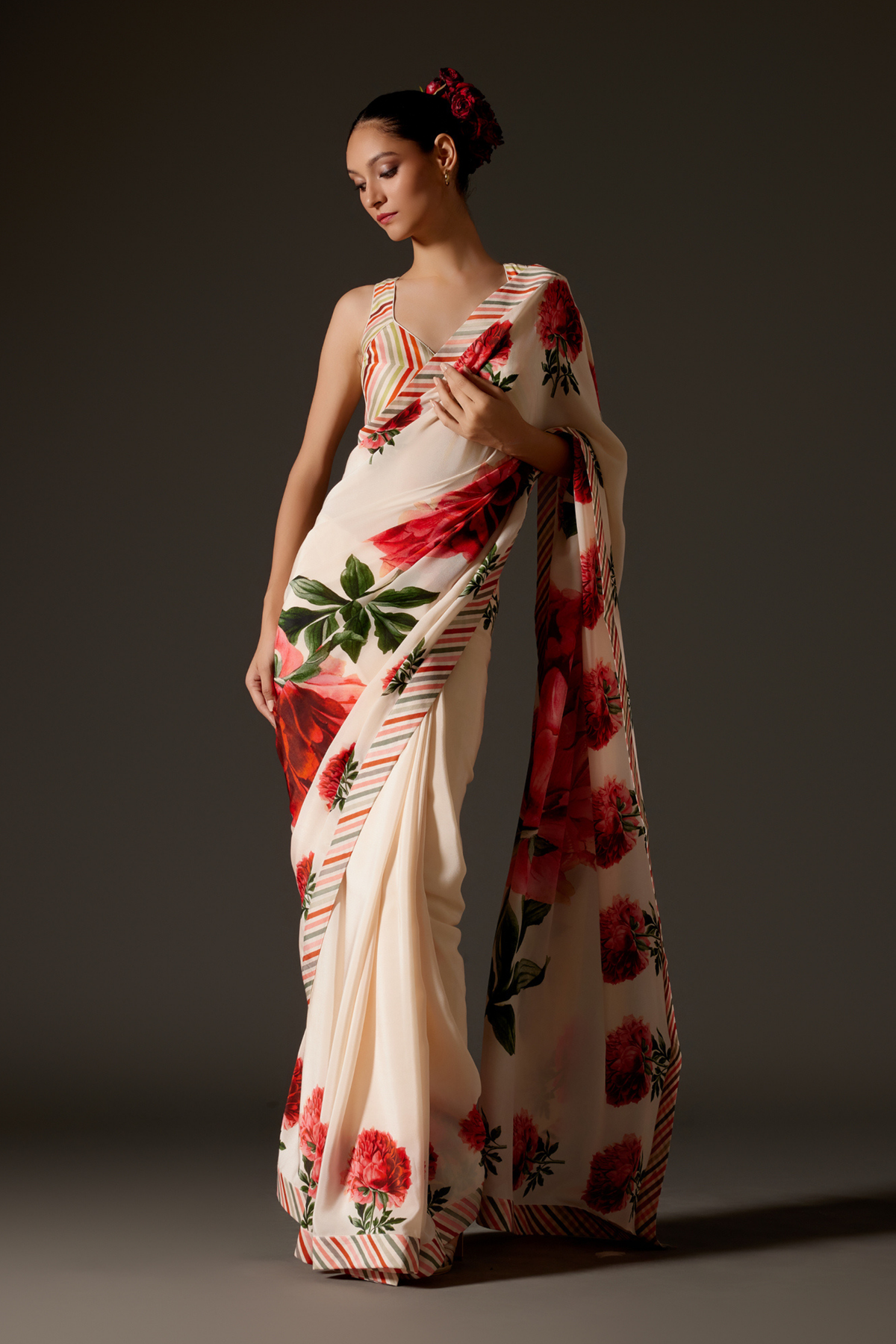 Floral Print Crepe Saree