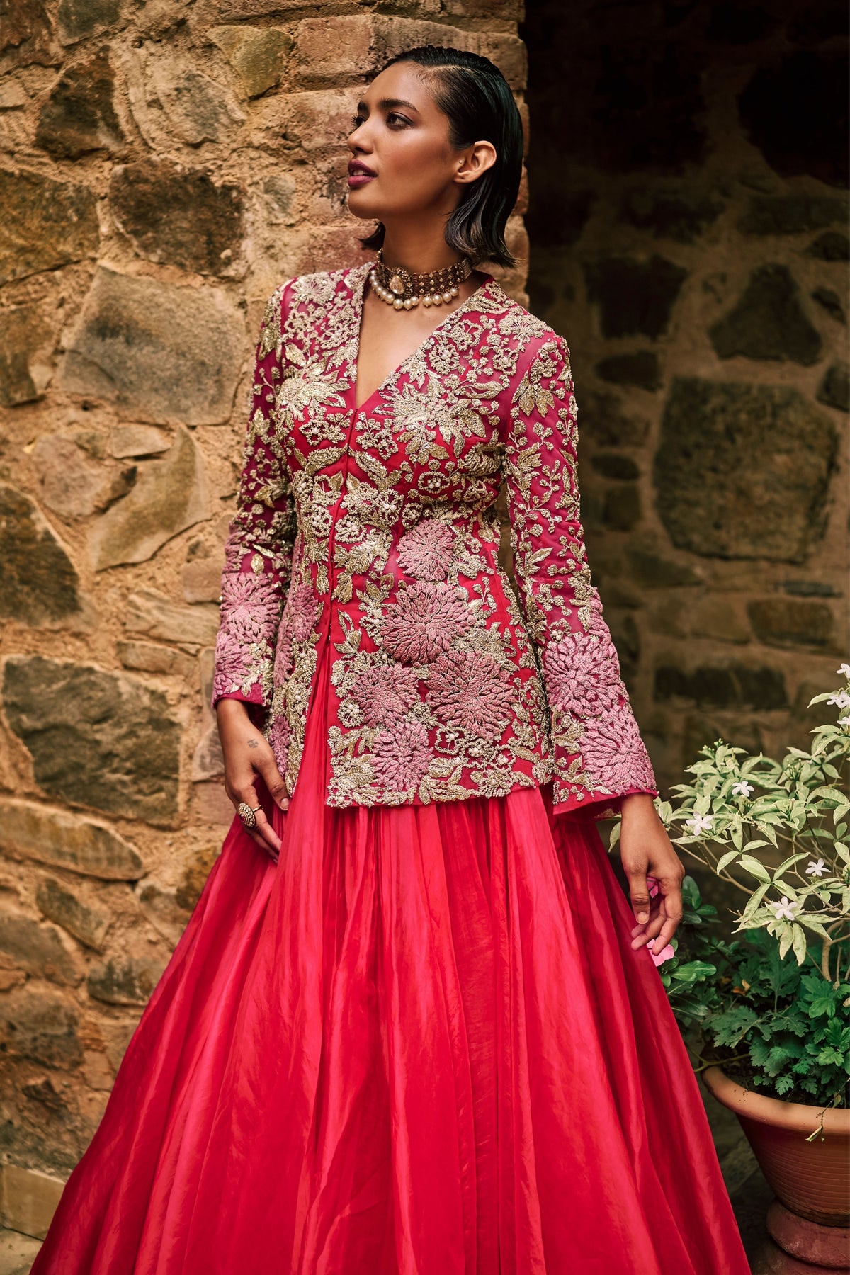 Farasha Pink Jacket With Lehenga