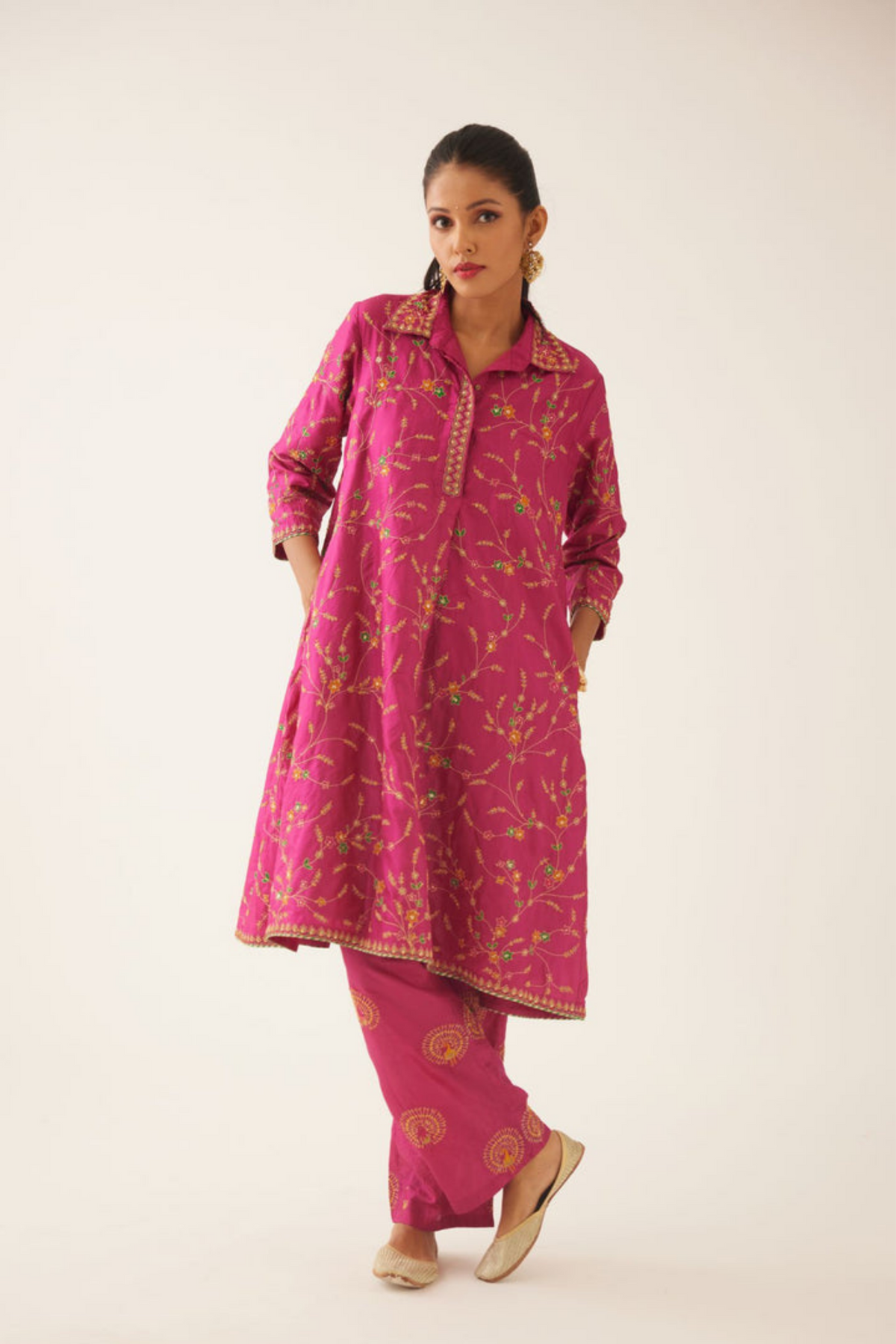 Jazzberry A-line Short  Silk Kurta Set