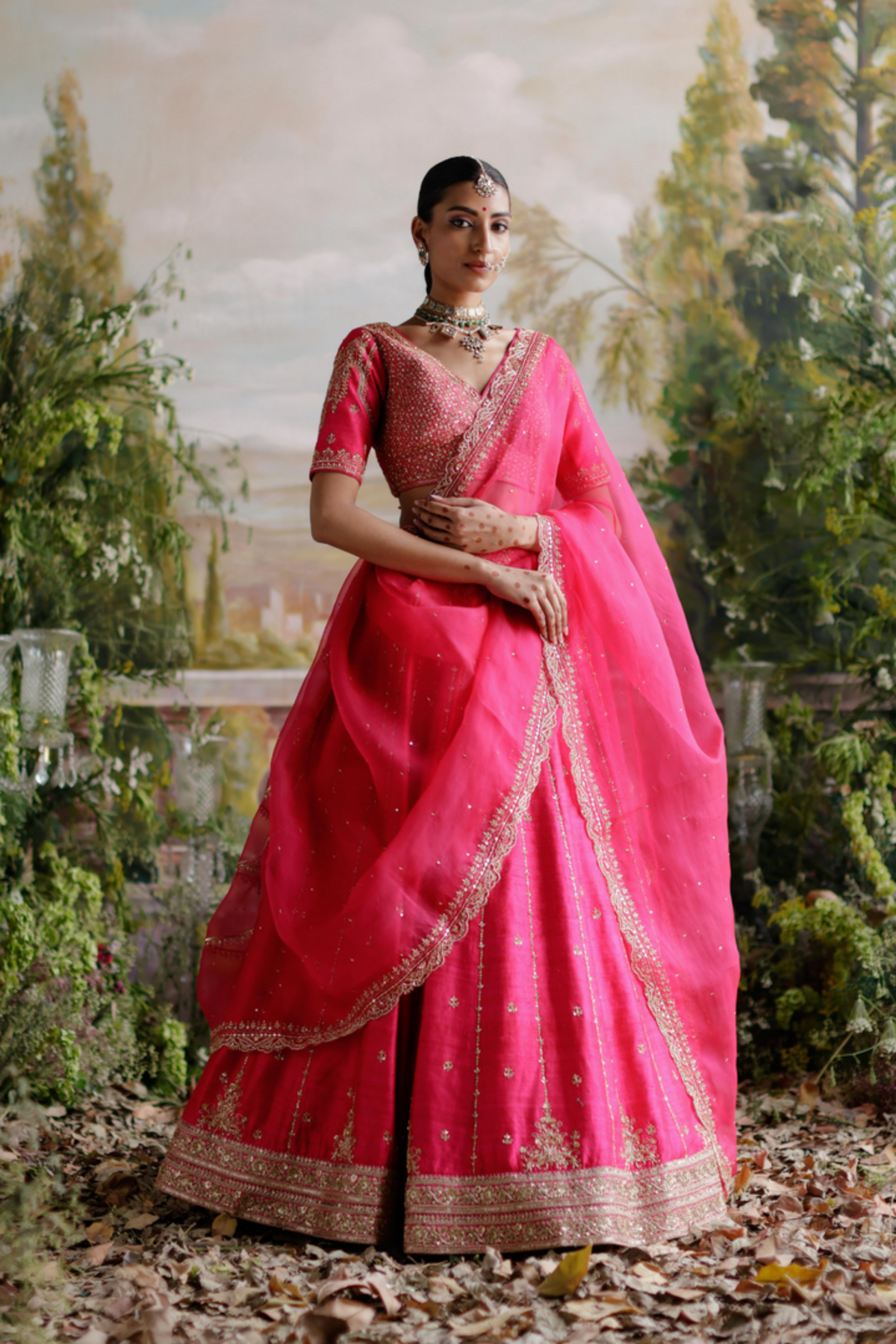 Hot Pink Raw Silk Lehenga Set