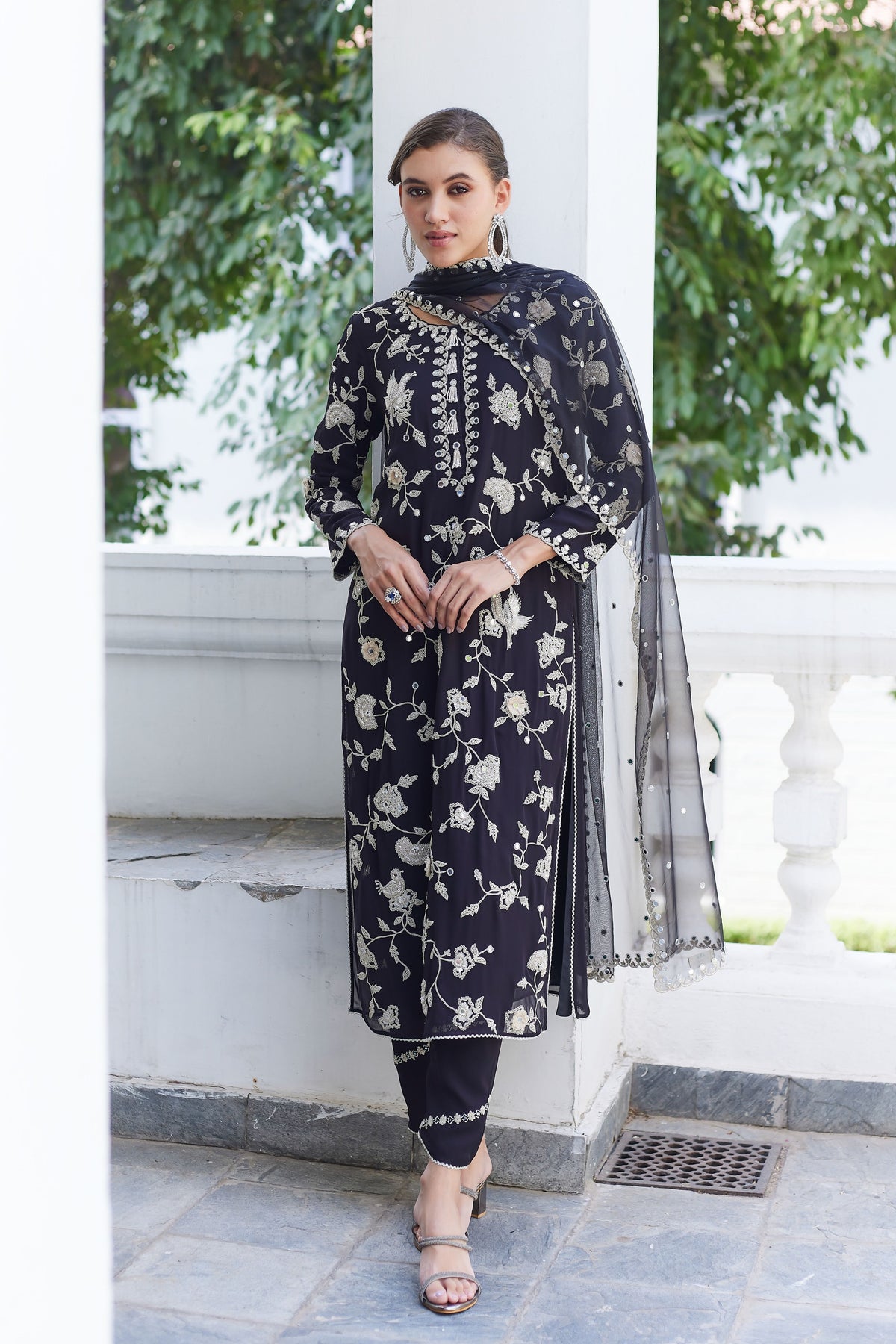 Black Crane Kurta Set