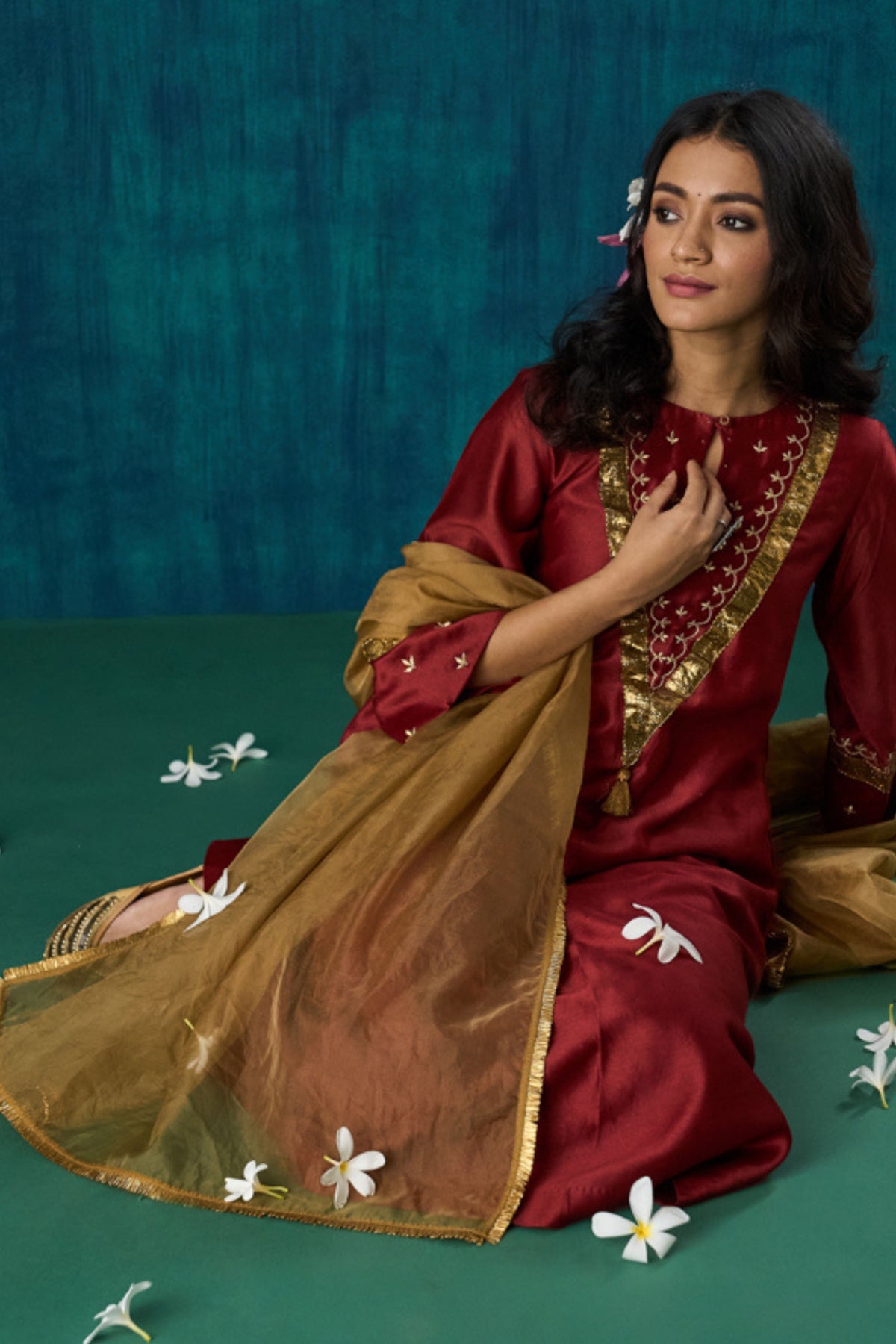 Maroon Embroidered Kurta Sets