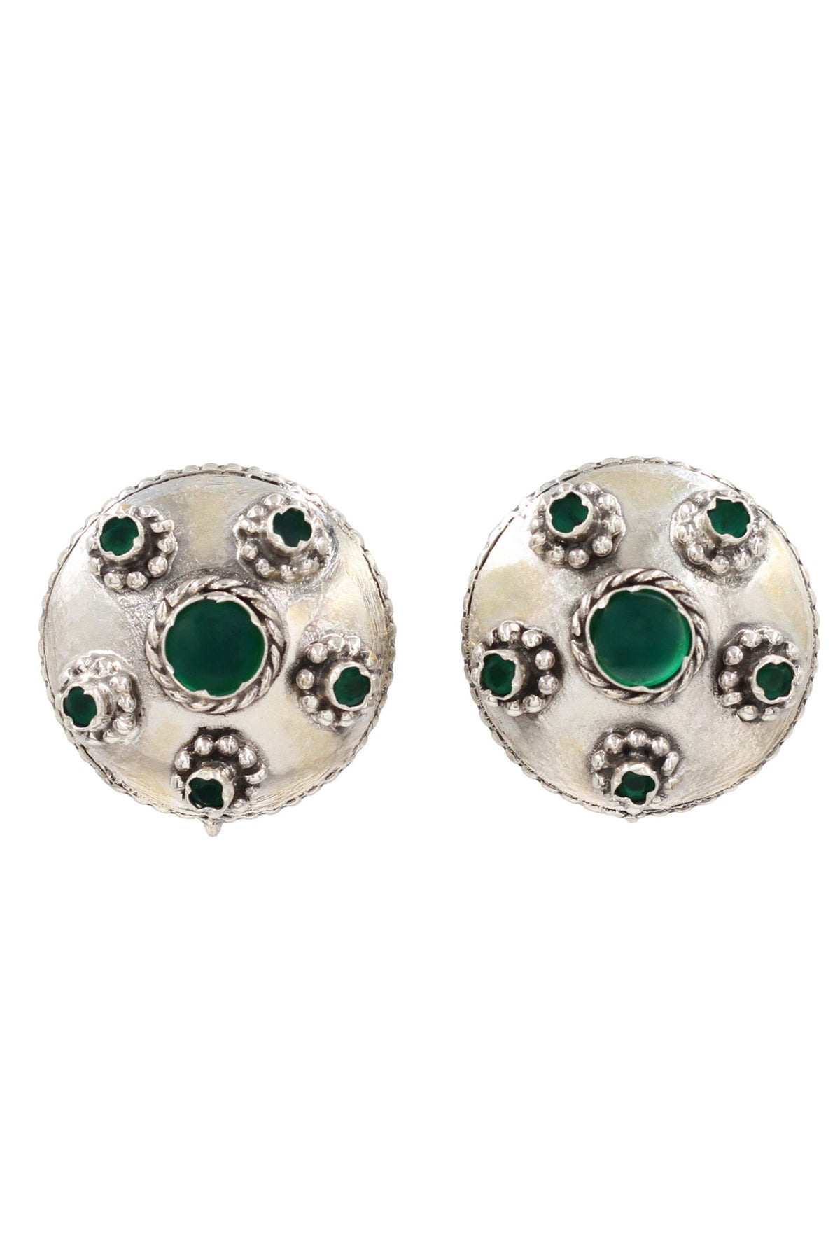 Boho Silver Earrings in Green