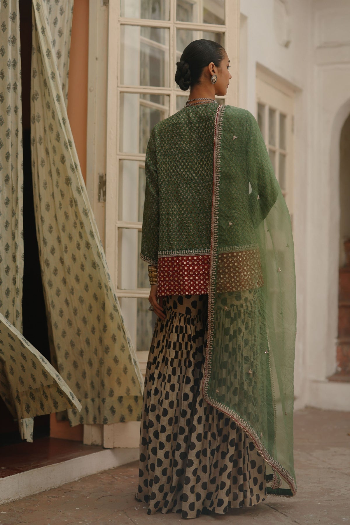 Green Halfmoon Sharara Set