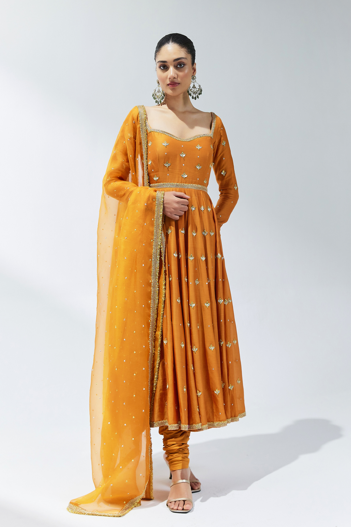 Burnt Orange Embroidered Anarkali Set