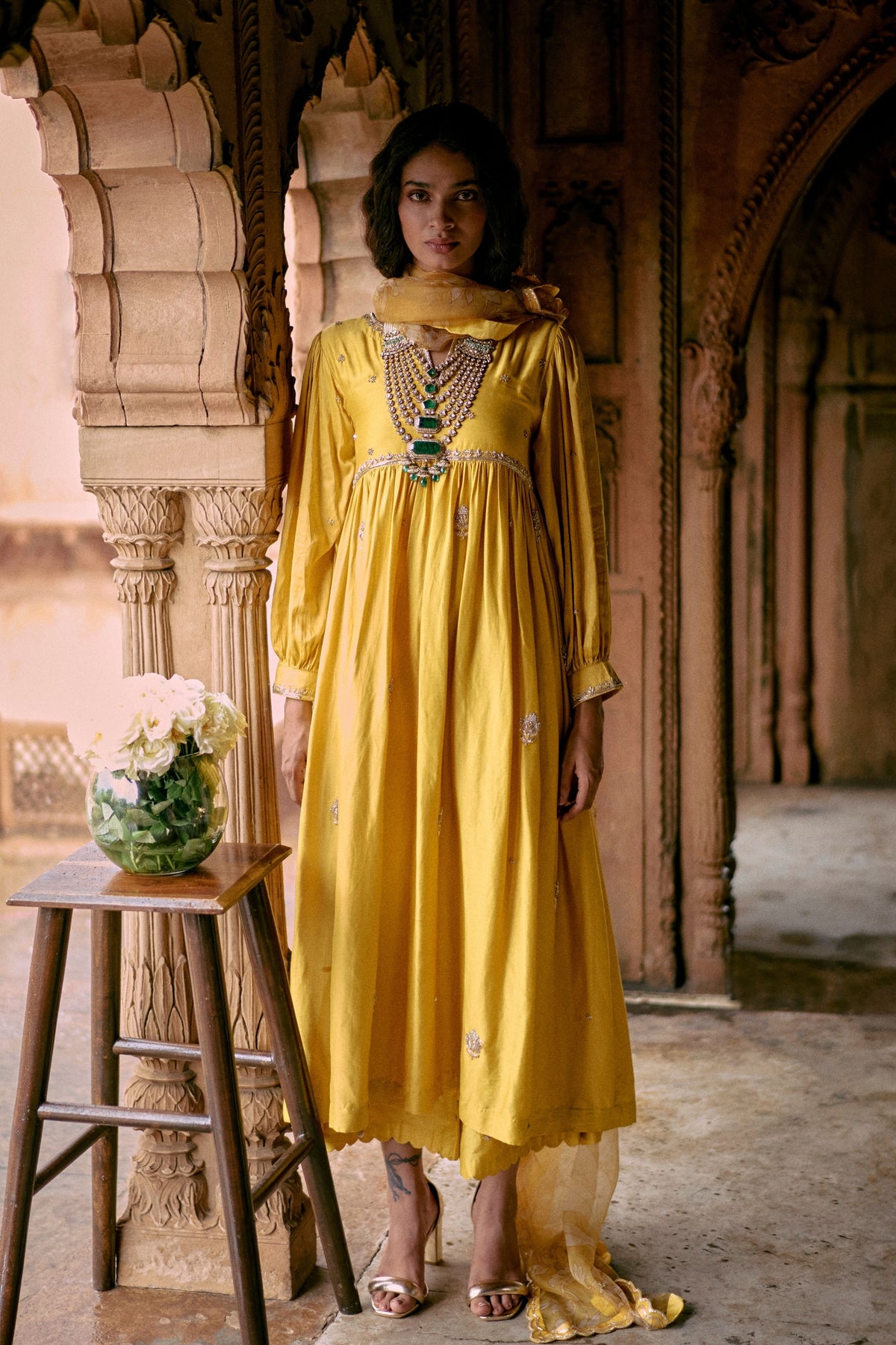 Tuscany Yellow Embroidered Anarkali Set