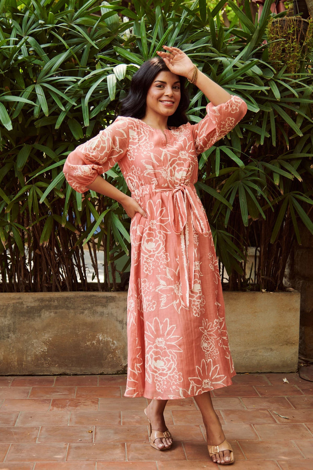 Floral Relaxed Dress in Peach