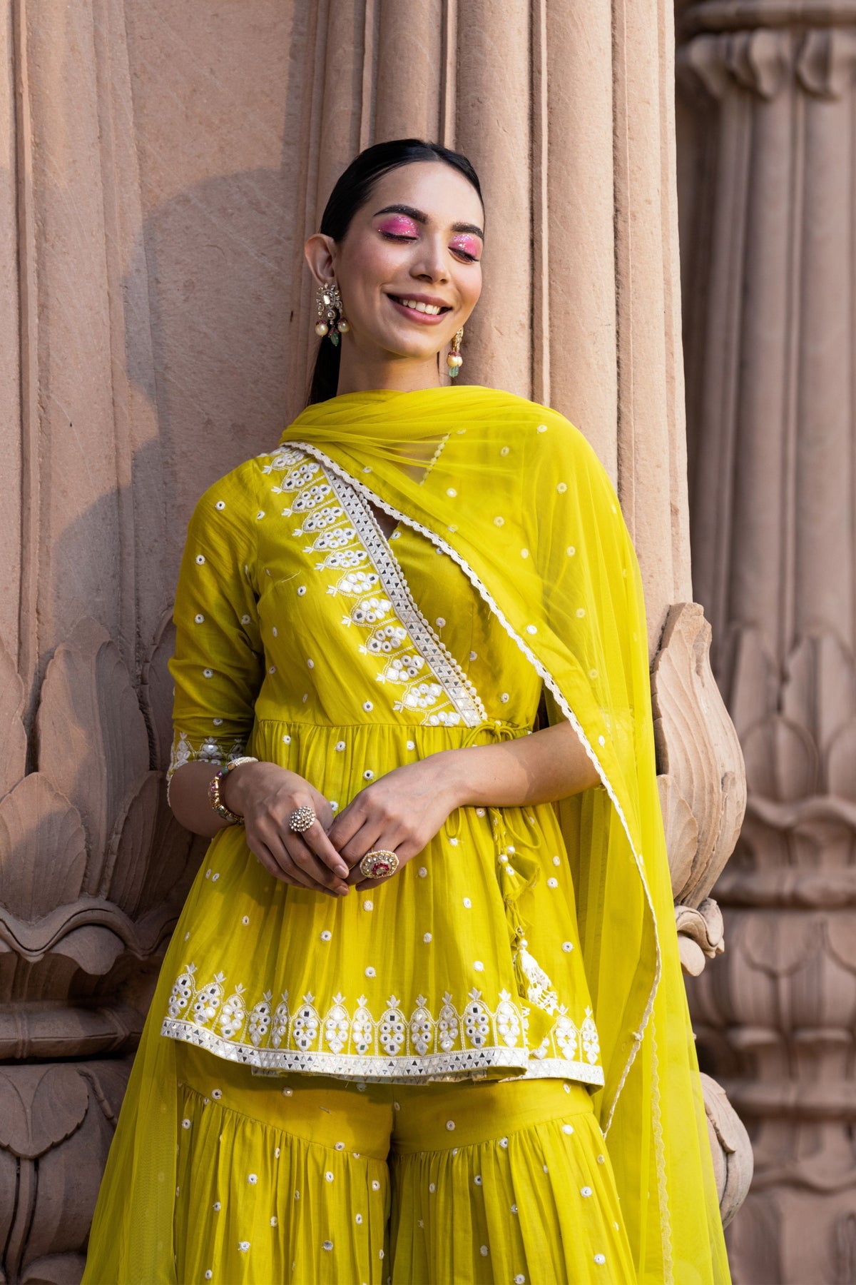 Neon Green Triangle Sharara Set