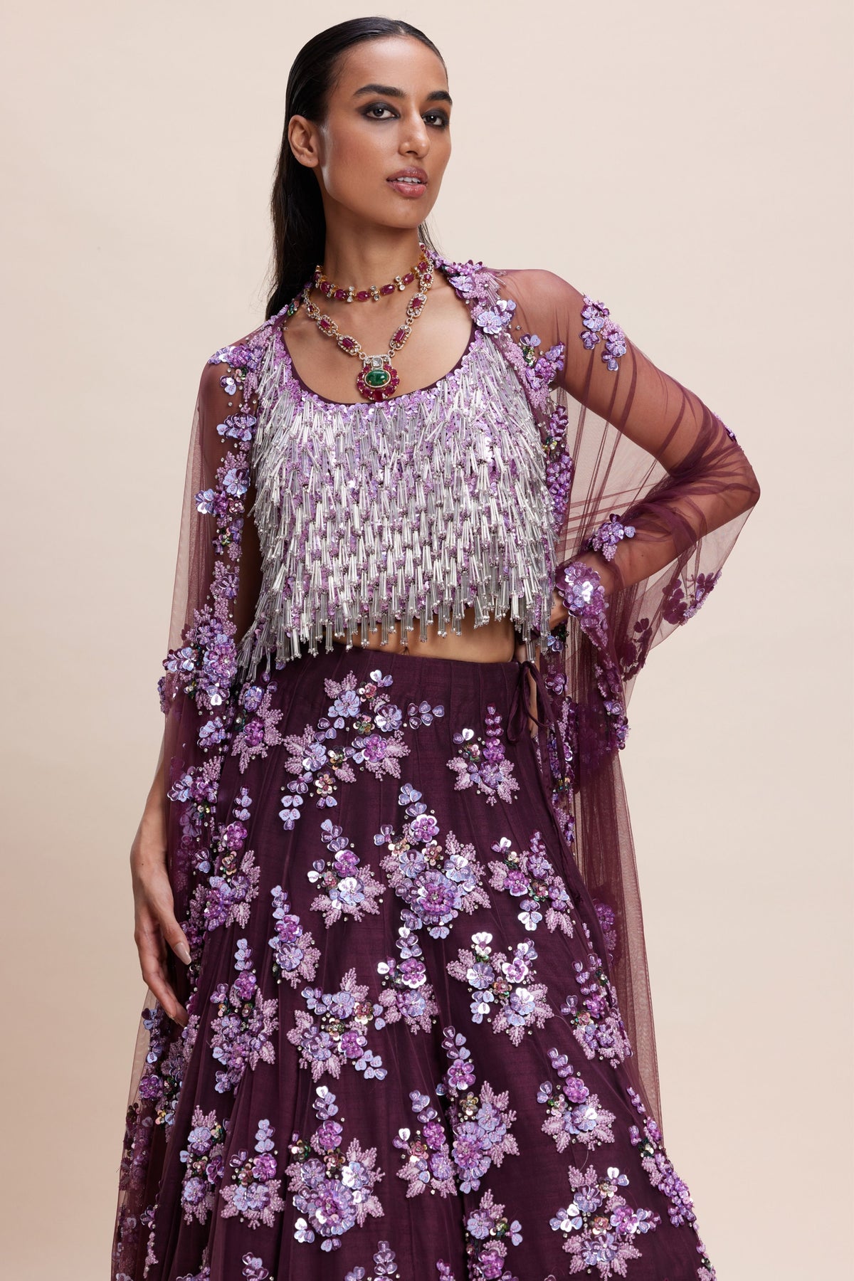 Purple Embellished Lehenga Set